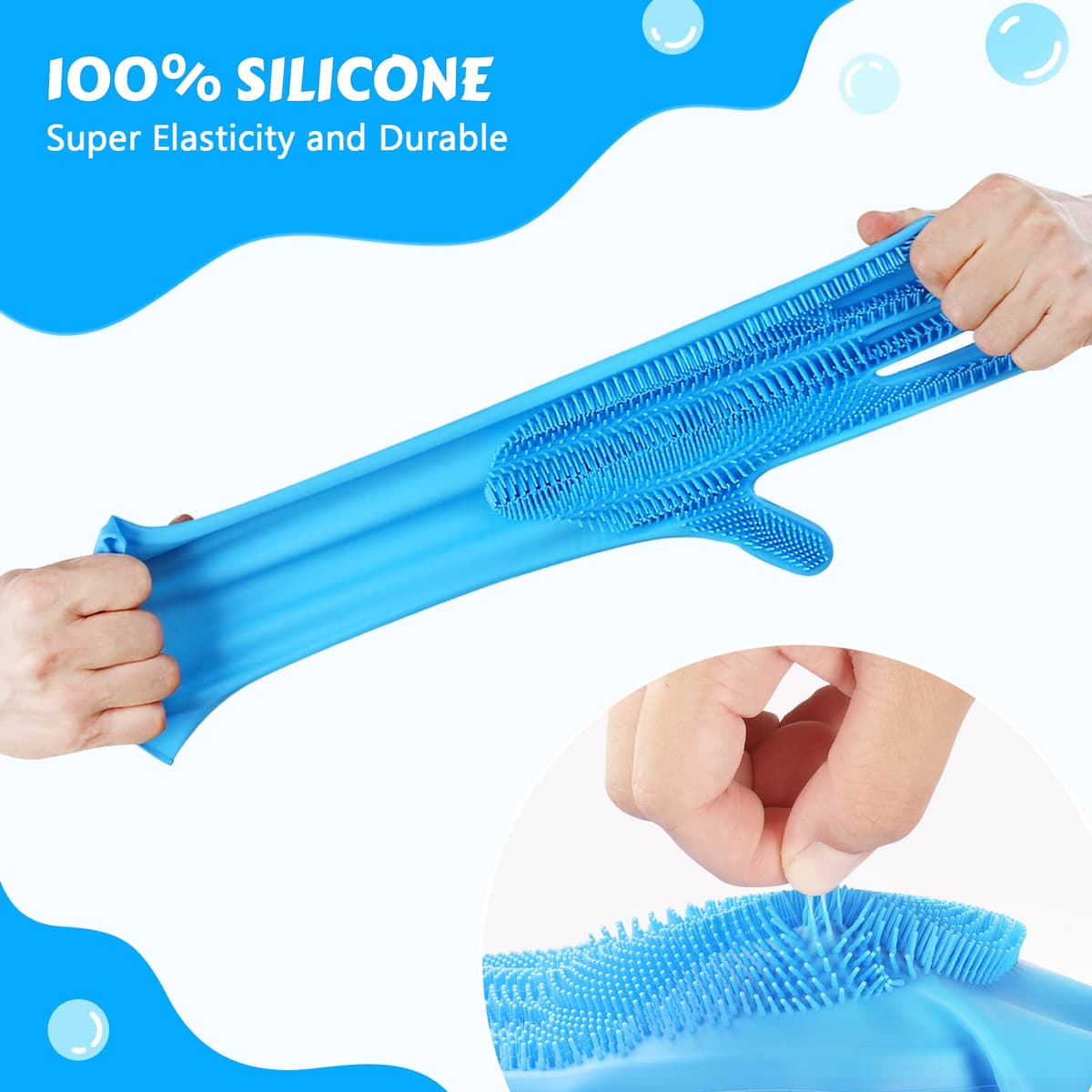 Pecute Pet Grooming Gloves - Heat Resistant Silicone Gloves with High-Density Teeth, Enhanced Five Finger Design for Bathing and Massaging Dogs and Cats, Blue — view 4