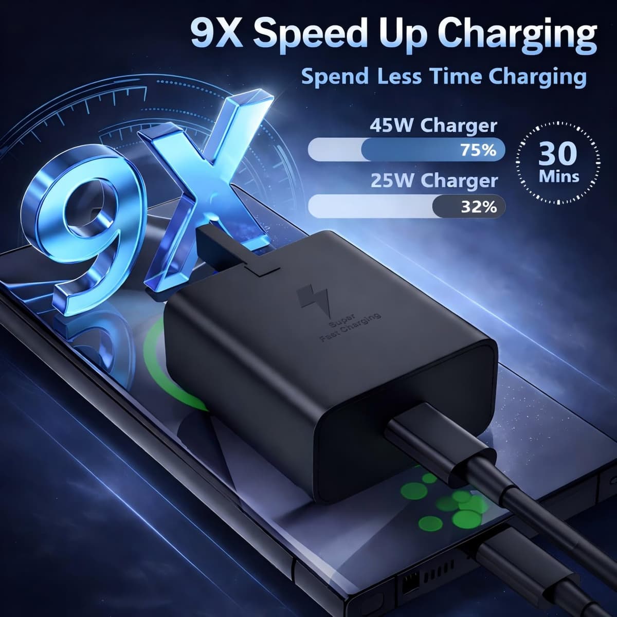 45W Super Fast USB C Charger for Samsung Galaxy S26 Ultra/S26+/S26/S25/S25+/S25 Ultra/S24/S24 Ultra/S23/S22/A55/A54/A15/A14, USB C Super Fast Charger with USB Type C Charging Cable and Plug Charge — view 2