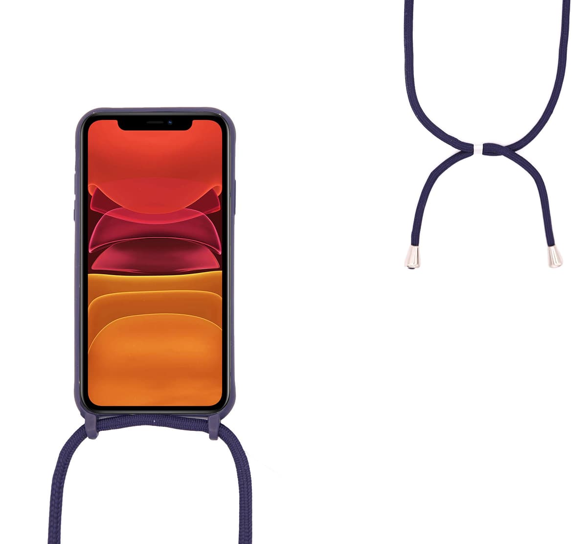 Funda Compatible con iPhone 16(6.1"),Ajustable Collar Correa de Cuello Cordón Cuerda Carcasa TPU Bumper Silicona Skin Caso para iPhone 16(6.1")-Rojo — view 3