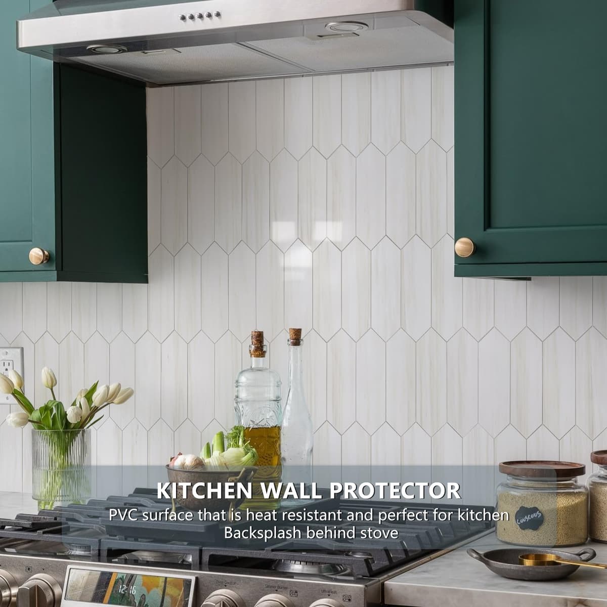 Vamos Tile Glossy Dolomite White Backsplash Tile Peel and Stick, 12.8 x 12.8 Inch 10 Sheets Long Hexagon PVC Self Adhesive Mosaic Wall Tiles Stick on Backsplash for Kitchen and Bathroom — view 3