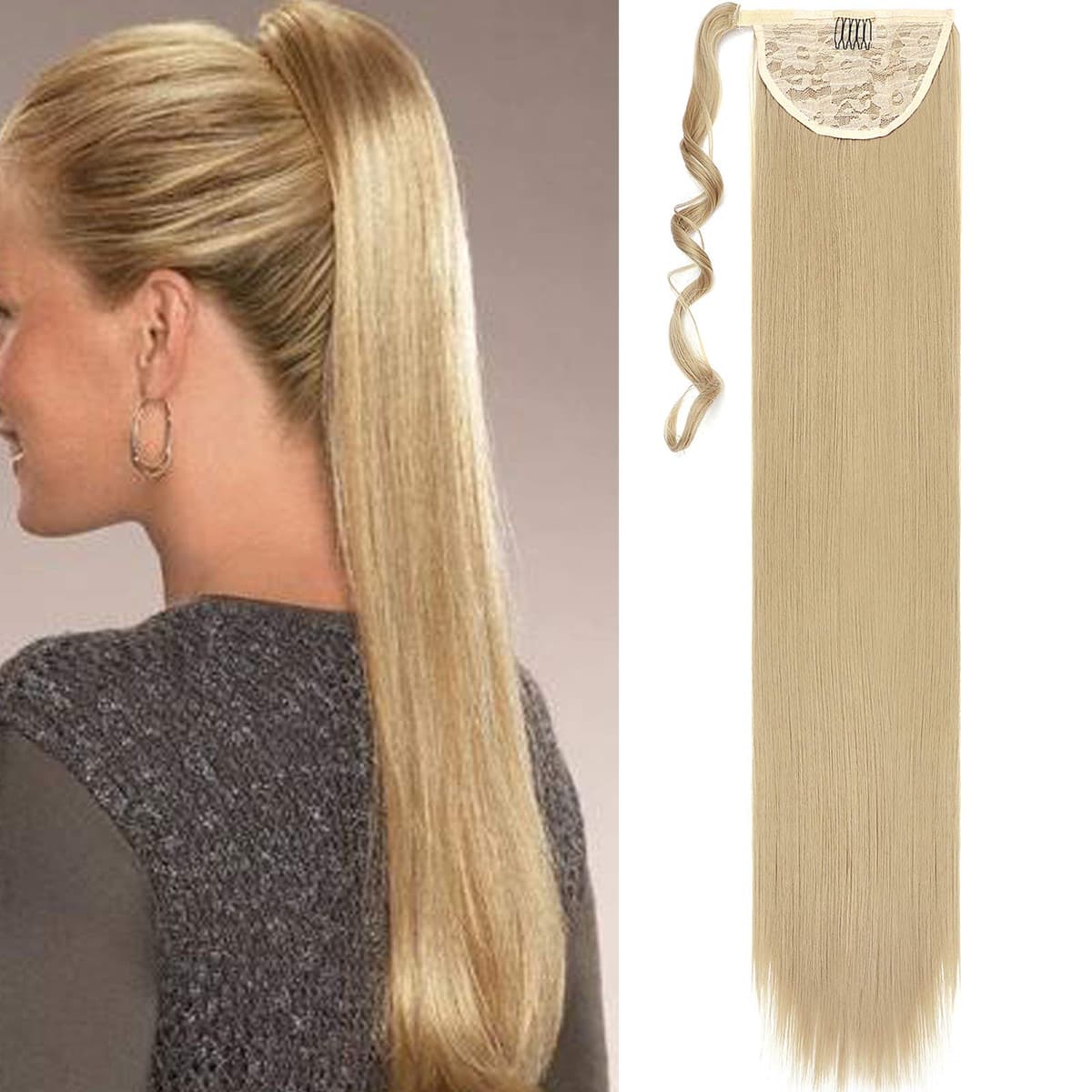 17"(43cm) SEGO Ponytail Long Synthetic Hair Looks Natural [Red Brown/Orange] Clip in Hair Extensions Curly Tail Ponytail Extension (90g) — view 52
