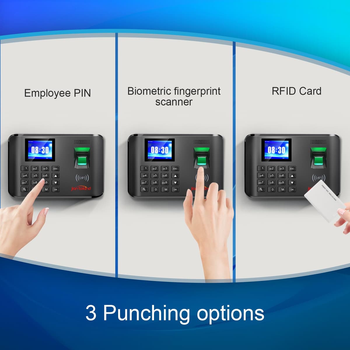 A5 Clocking in Machine for Employees Small Business-Fingerprint, RFID and PIN Biometric Time Clock, Office Punch Clock, with 5 Badges (0 Monthly Fees) — view 4