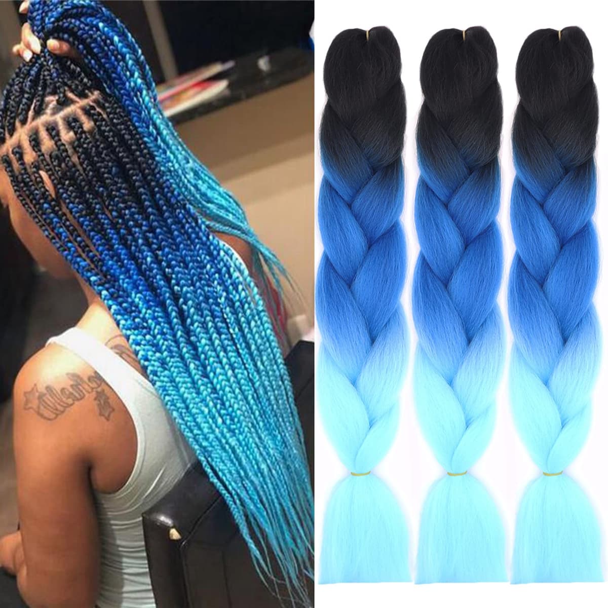 24" Braiding Hair Extension Jumbo Braids Synthetic 3bundles/pack Crochet Hair Afro Box Braid Heat Resistent (Dark Purple) — view 76