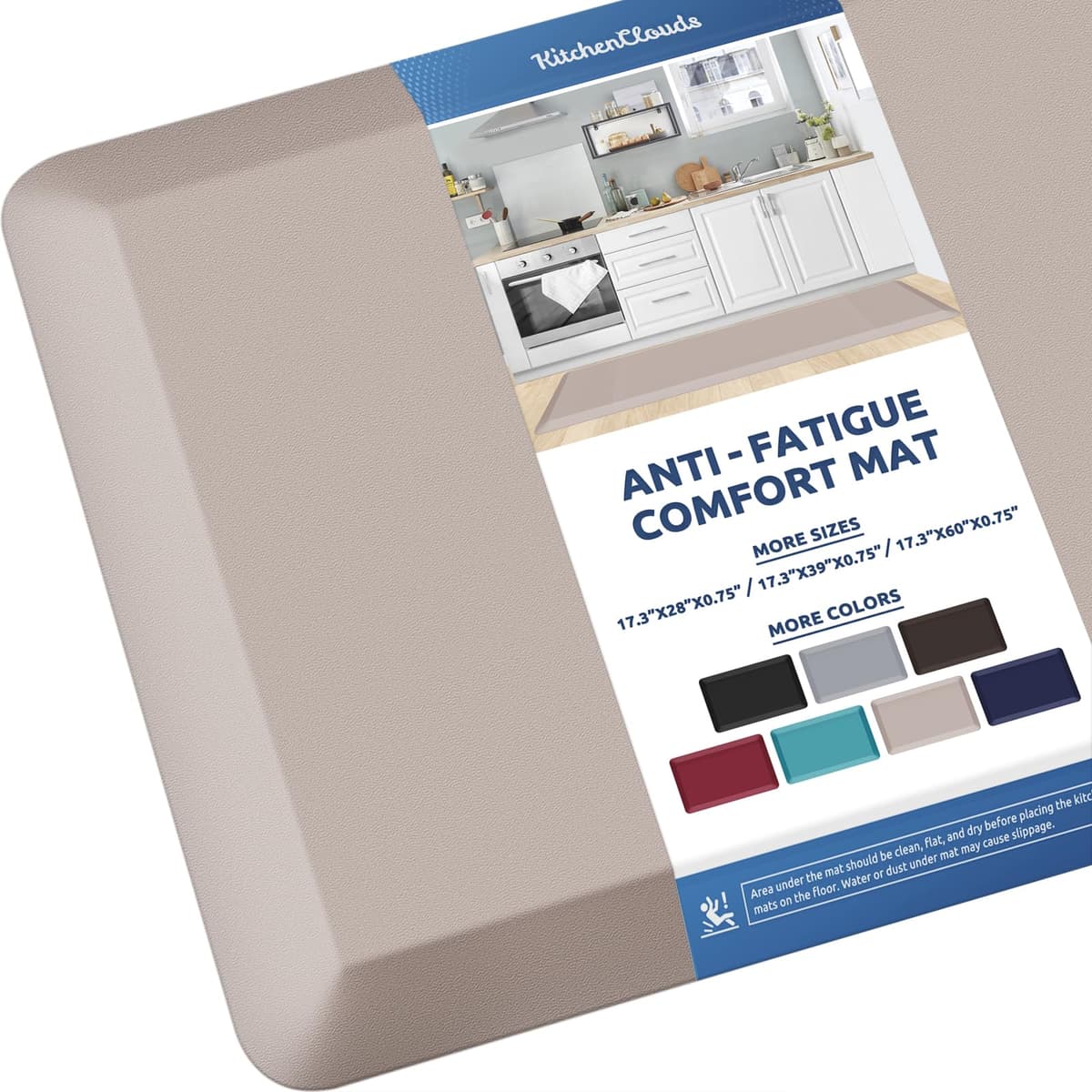 KitchenClouds Kitchen Mat Cushioned Anti Fatigue Rug 17.3"x28" Water Resistant Non Slip Standing Desk Mat Comfort Floor Mats for Kitchen House Sink Office (Khaki) — view 37