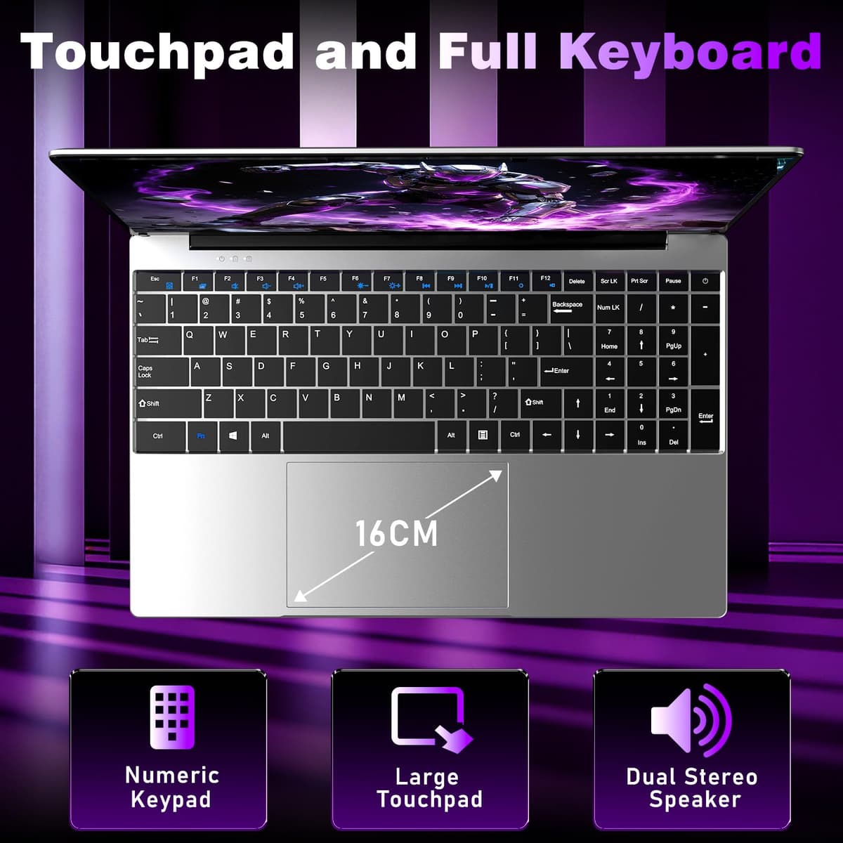 NAIKLULU 15.6 Inch Laptop with 4425Y Processor, 8GB RAM 256GB SSD Laptop Computer Pc 2026, FHD 1920 x 1080P, 5000 MAh/38.5Wh, Wifi 5, TF Card, Webcam, Touchpad, Student/Home/Business — view 5