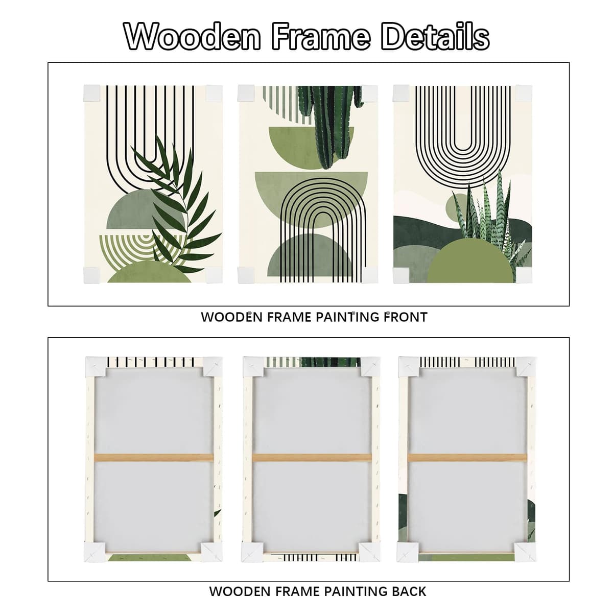 3 Pcs Wooden Framed Canvas Wall Art Set Bohemian Sage Green Canvas Prints Poster Geometric Line Beige Green Pictures for Living Room Bedroom Dinning Room Hallway Stairs Wall Decor 30x40cm x3pcs — view 5