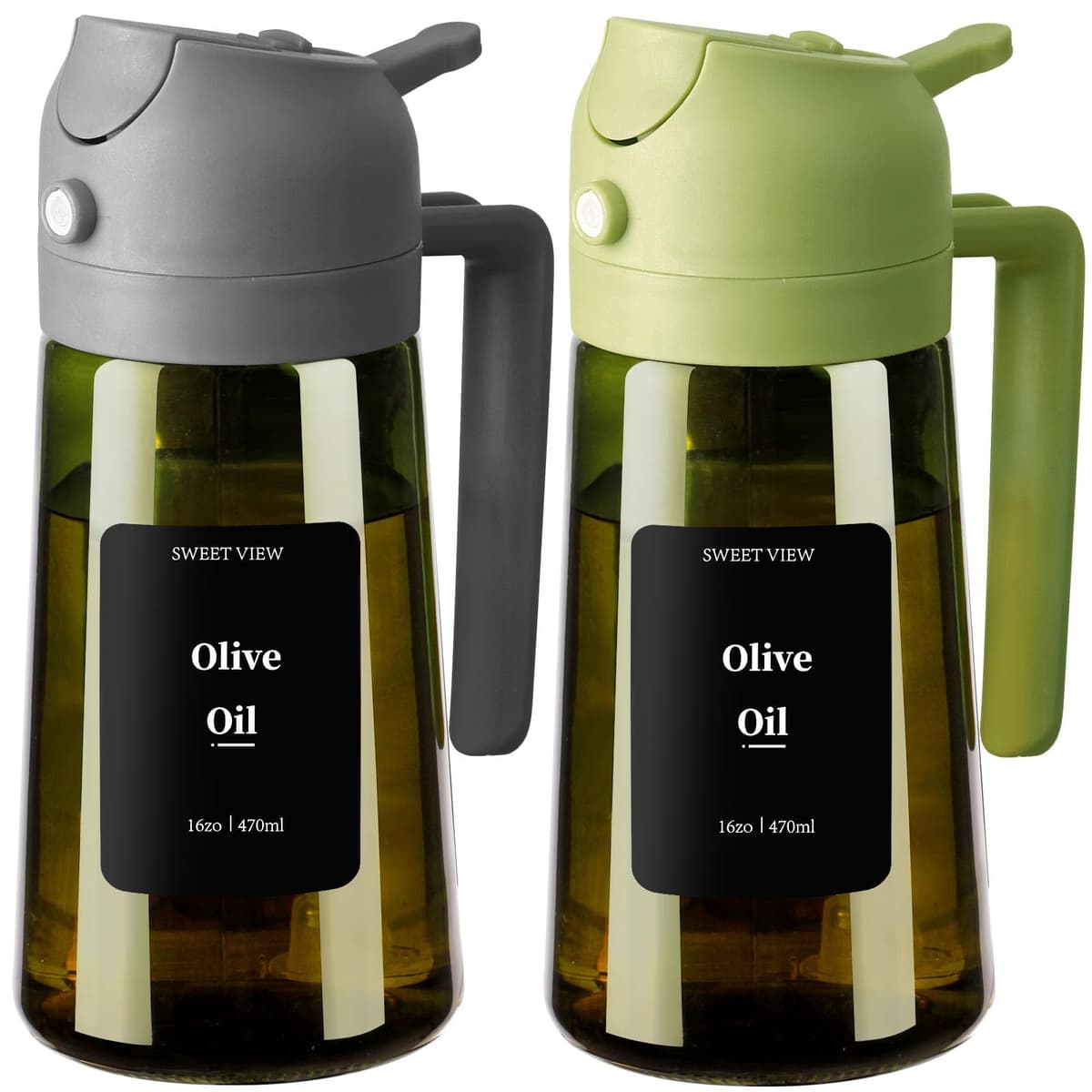 SWEET VIEW Dispensador de aceite de oliva y pulverizador de aceite, vertedor de aceite de vidrio a prueba de luz de 470 ml para cocina, freidora de aire, cocina, ensalada y barbacoa — view 10