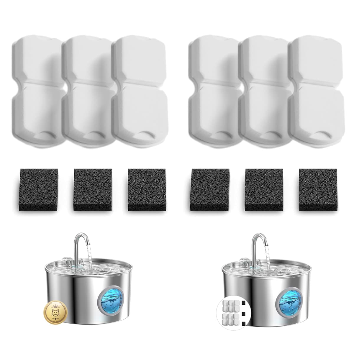 Fuente para Gatos Acero Inoxidable: Bebedero Gatos Automatico - 2.2L Fuente Gato Silencioso - Fuentes de Agua para Gato con 1 Filtro + 1 Esponja - Dispensador Agua Perros con Ventana Panorámica — view 11