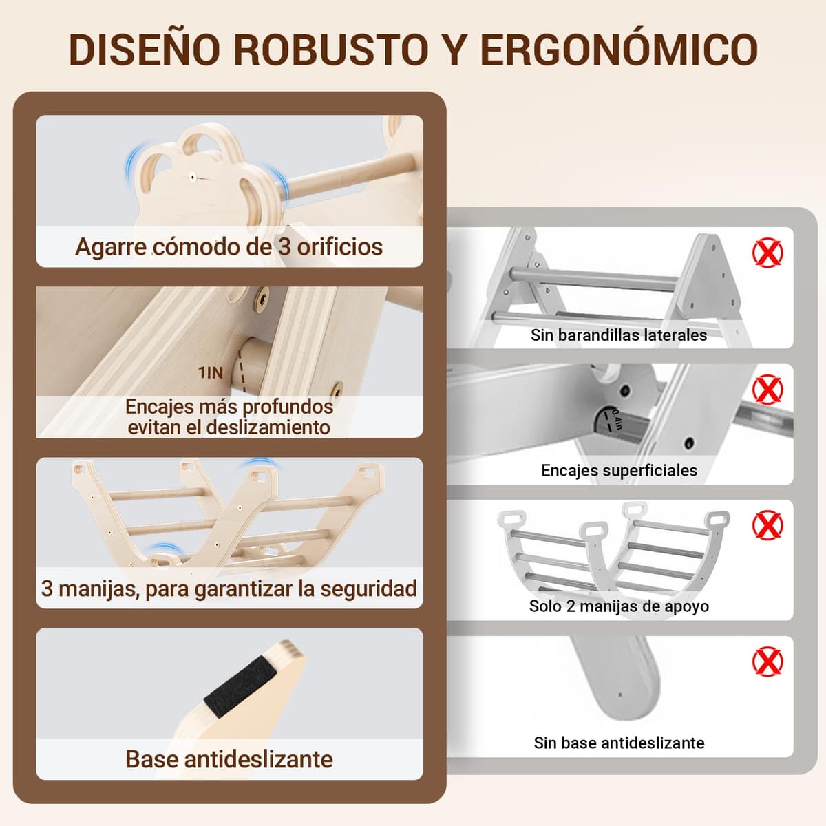 COSYLAND 8 en 1 Triángulo de Escalada Montessori con Arco y Rampa, Set Plegable Infantil, Juguete de Madera Resistente para Interior, Niños 18 Meses-6 años, Natural/Madera Clara, Mediano — view 5