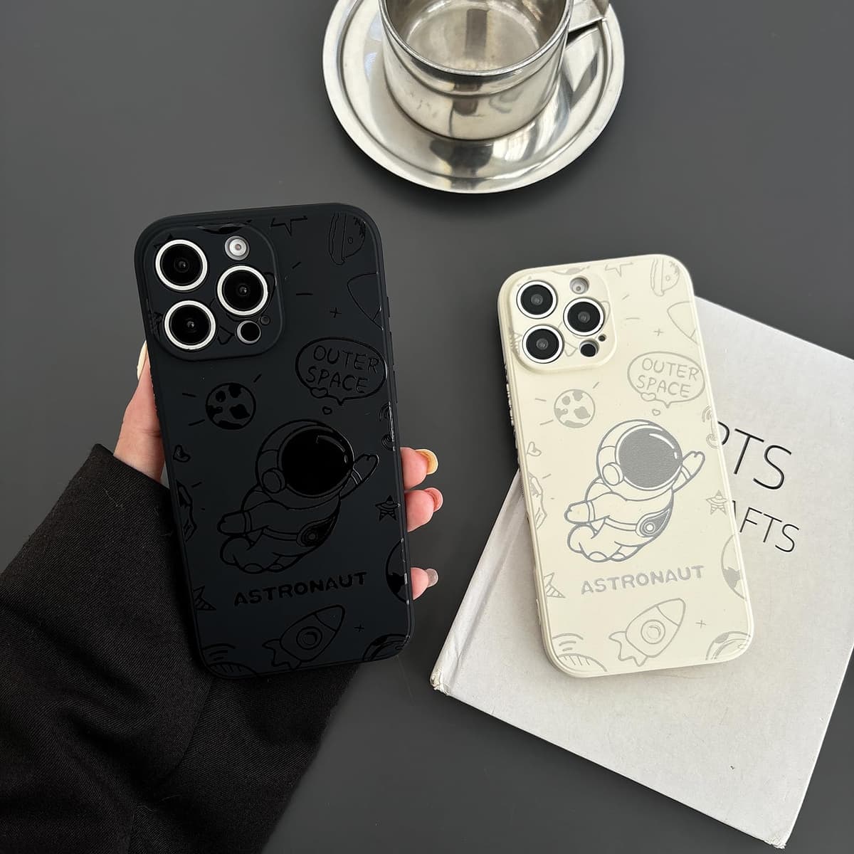 Yonds Queen for iPhone 15 Pro Max Cute Case, Cool Cartoon Astronaut Rocket Moon Space Design Stylish Soft TPU Bumper Shockproof Anti-Slip Protector Fashion Case (Fly Black, iPhone 15 Pro Max) — view 2