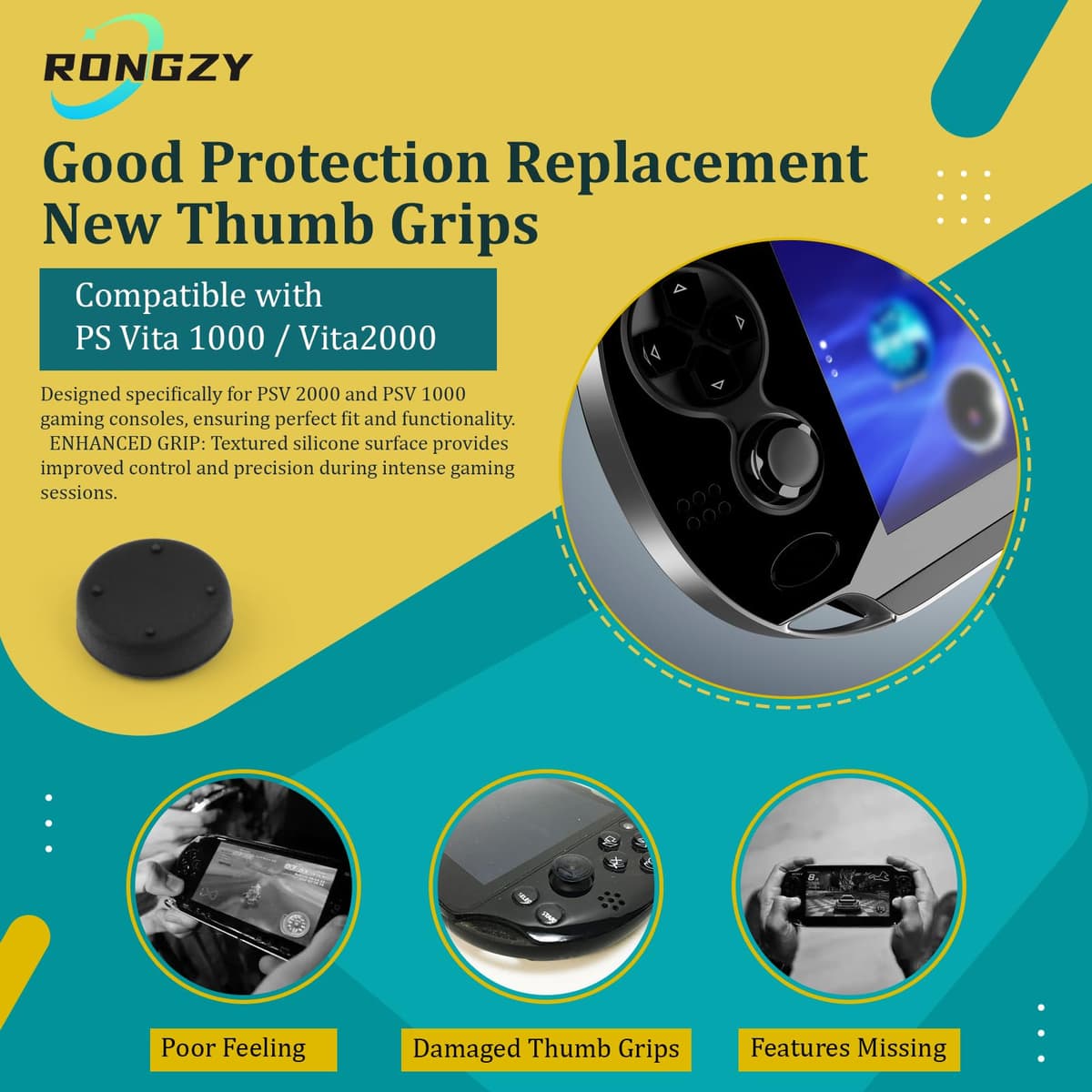 RongZy 6Piezas Joystick Kit de Reparación para PS Vita PSV 2000 2001 Thumbstick Reemplazo de Analógico Joystick Accesorios con Thumb Grips Herramientas Reparación — view 2