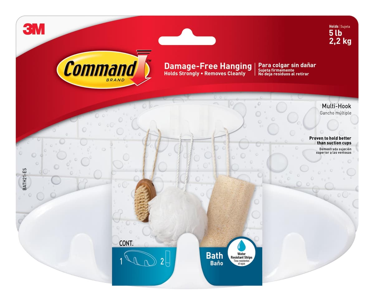 Command Bath Designer Hooks, White, Water Resistant - 2 Medium Hooks and 4 Adhesive Strips - Hang Towels, Robes and Other Bathroom Accessories - Ideal to Avoid Drilling Through Tiles — view 12
