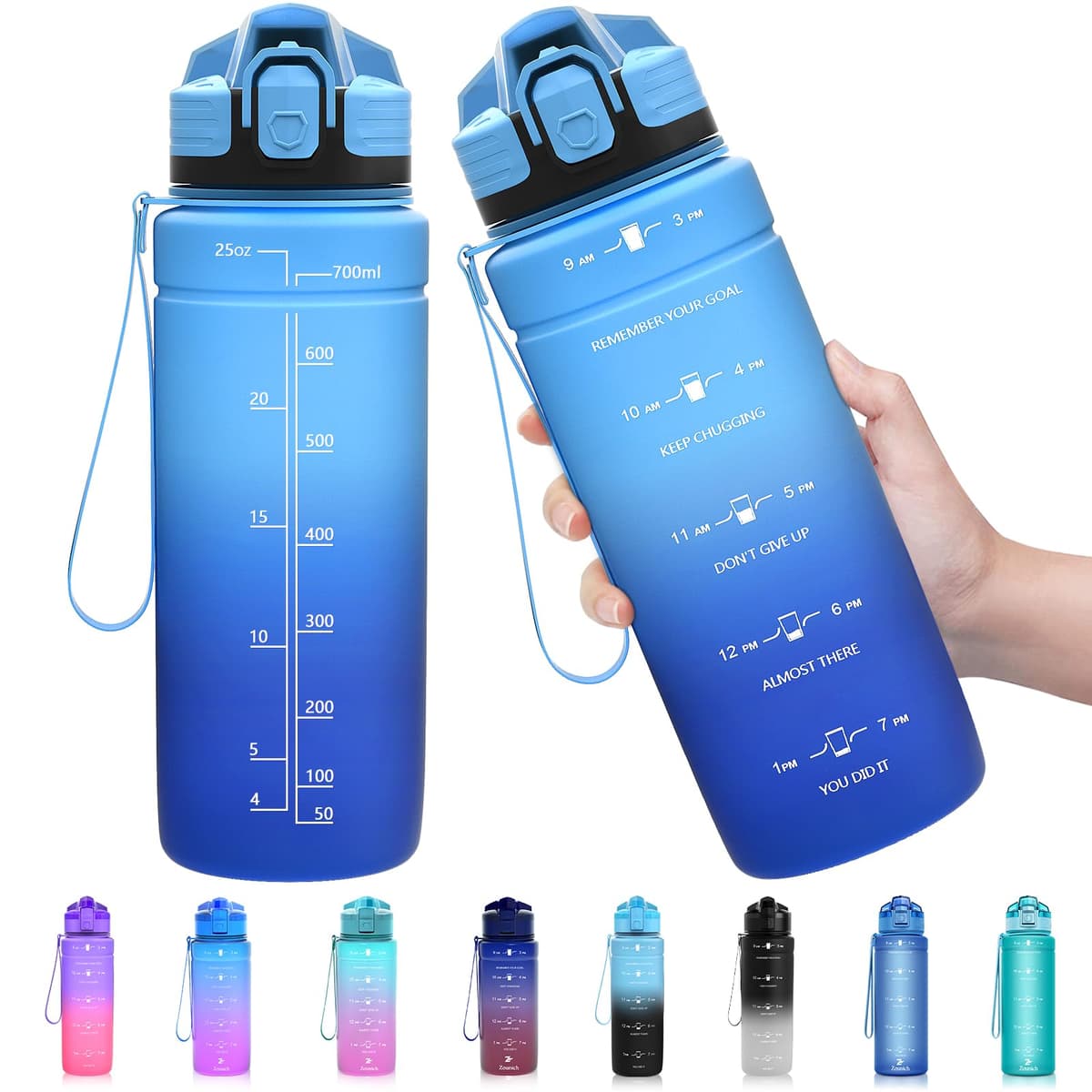 ZOUNICH Botella Agua Deporte, Botella Agua Niños sin BPA Reutilizable Plástico Tritan - 500 ml / 700 ml / 1 l, Cantimploras para Te con Filtro, para Infantil, Gimnasio, Bicicleta — view 29