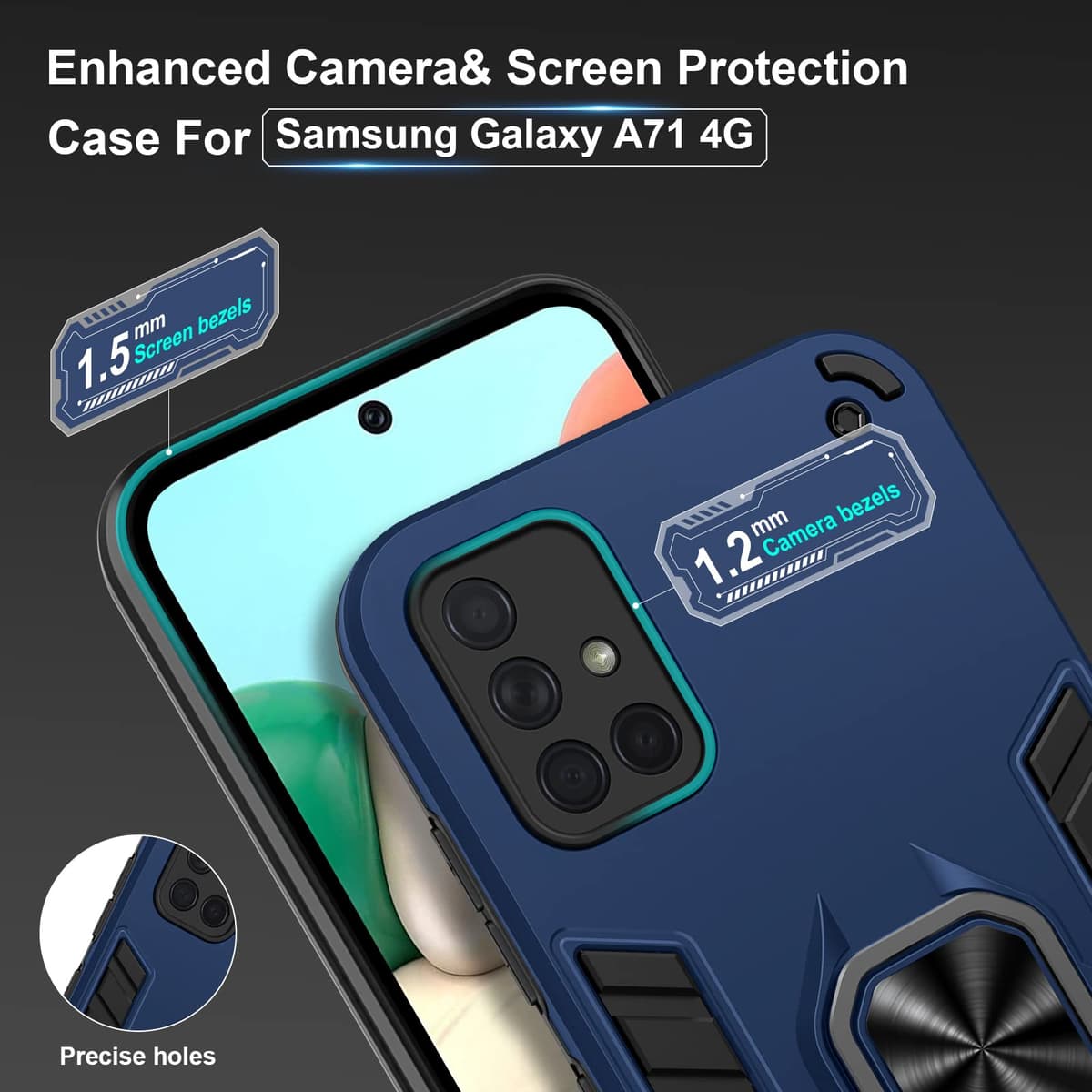 Funda para CMF Phone 2 Pro, Carcasa Antigolpes con Soporte anular metálico, Case Protectora de Grado Militar, Negro — view 315