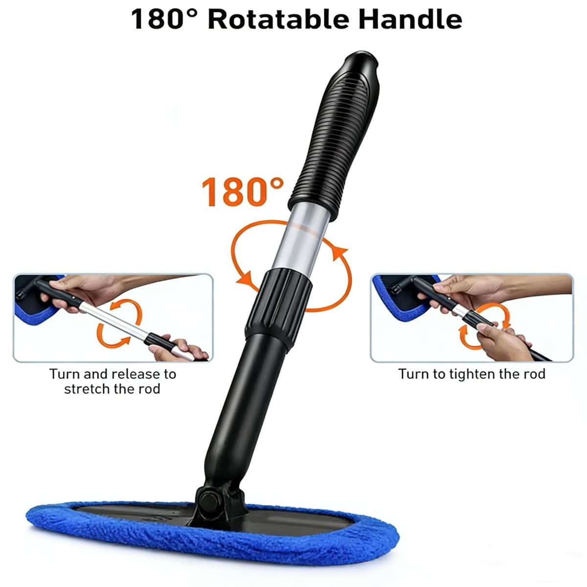 Car Windscreen Cleaner Tool, Telescopic Handle Car Cleaning Kit with 4 Reusable Microfiber Pads, Auto Windshield Cleaner for Interior Exterior Glass — view 5