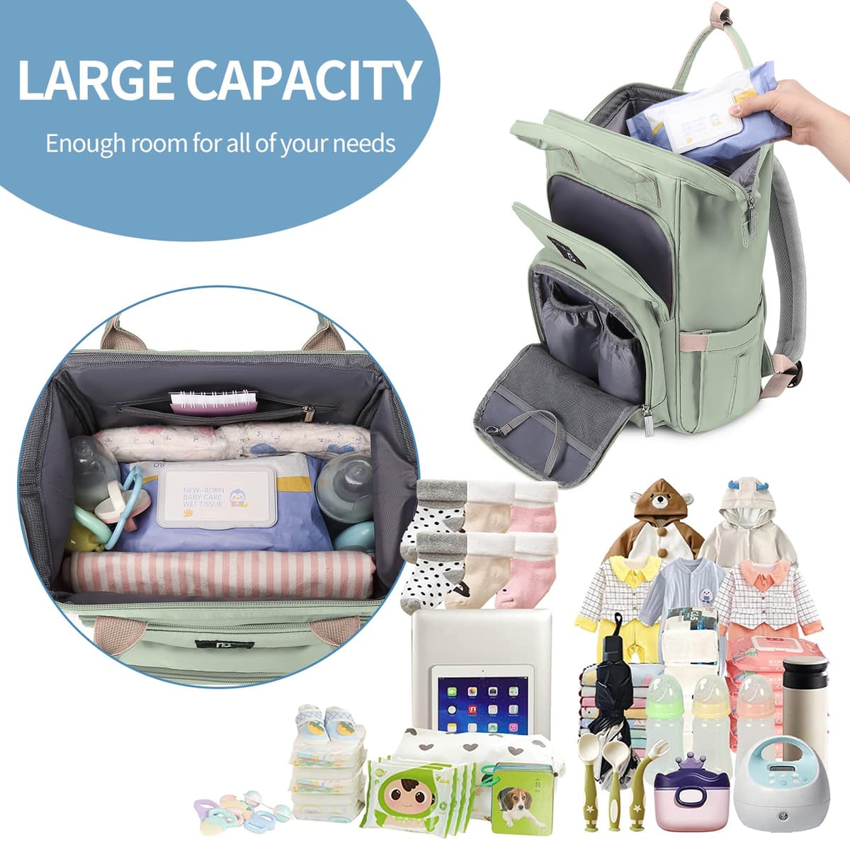 Pomelo Best Baby Changing Backpack Stylish Multifunctional Large Nappy Baby Bag with Changing Mat and Stroller Straps — view 2