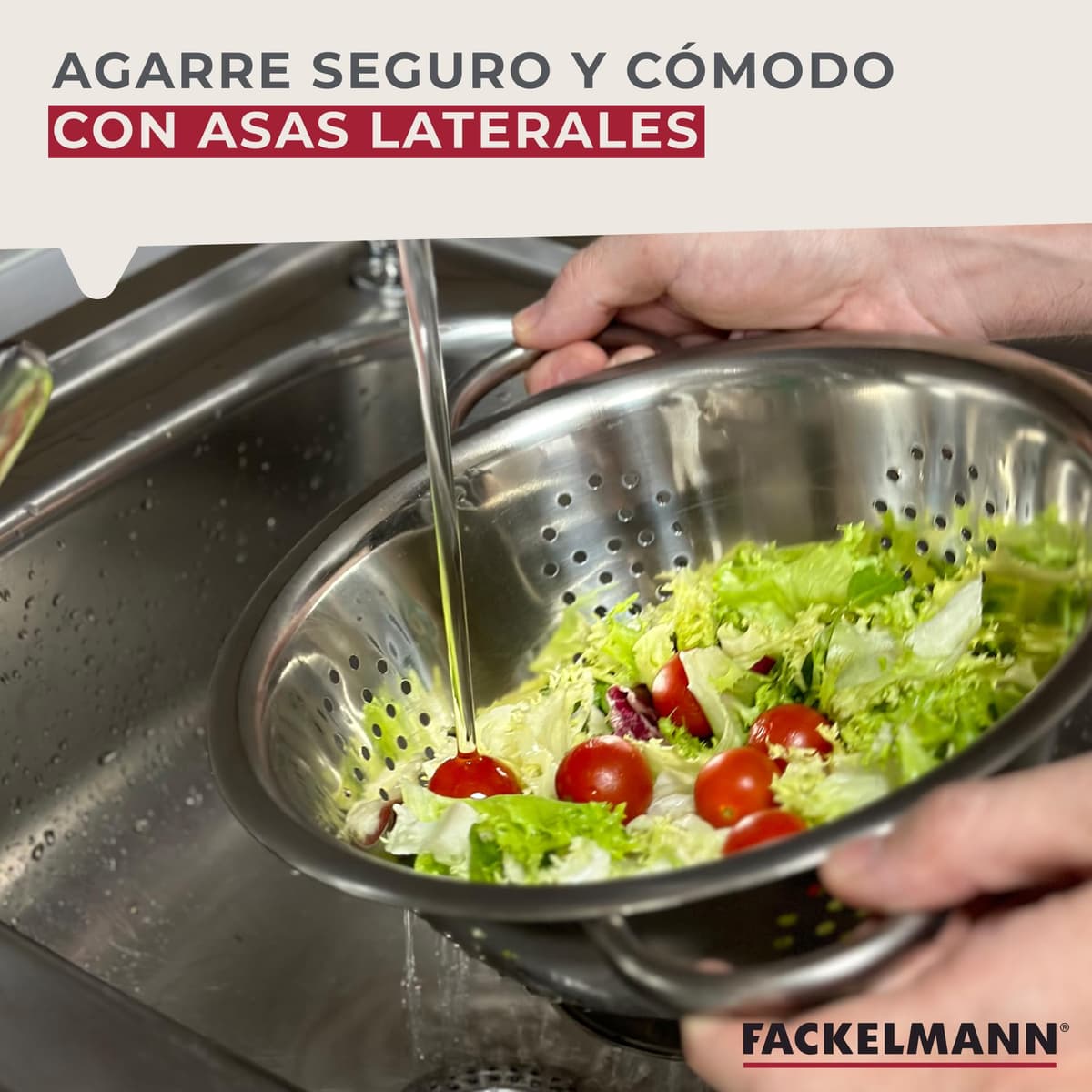 Fackelmann Colador de Cocina y Escurridor en Acero Inoxidable, Colador con Asas y Peana Estable, Idóneo para Escurrir Ensalada, Pasta, Arroz, Legumbres y Verduras, 24cm, 1 ud. — view 8