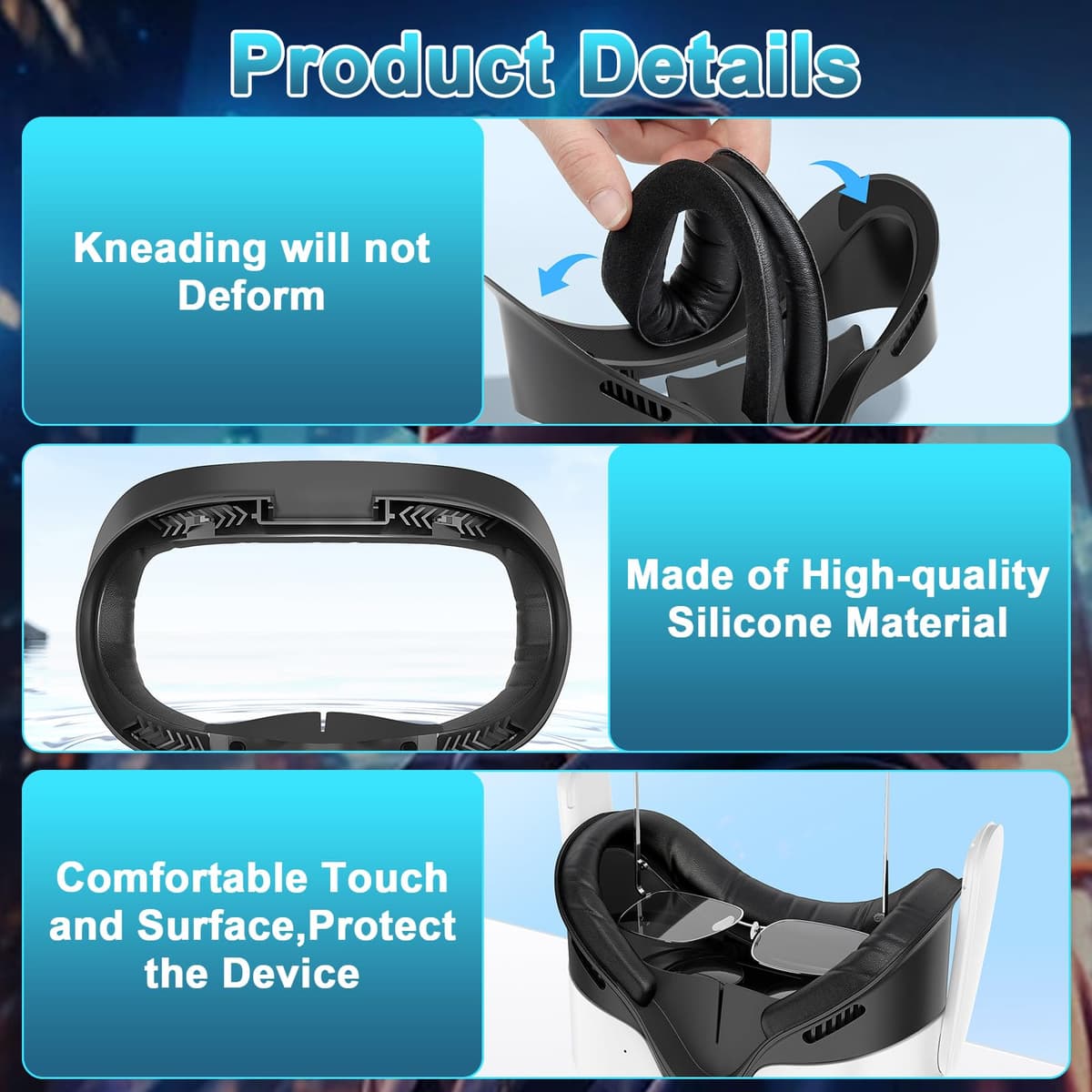 Almohadilla Facial de Realidad Virtual, Interfaz Facial Compatible con Accesorios Meta/Oculus Quest 3S, Almohadilla Facial de PU Suave como Repuesto para Quest 3S — view 5