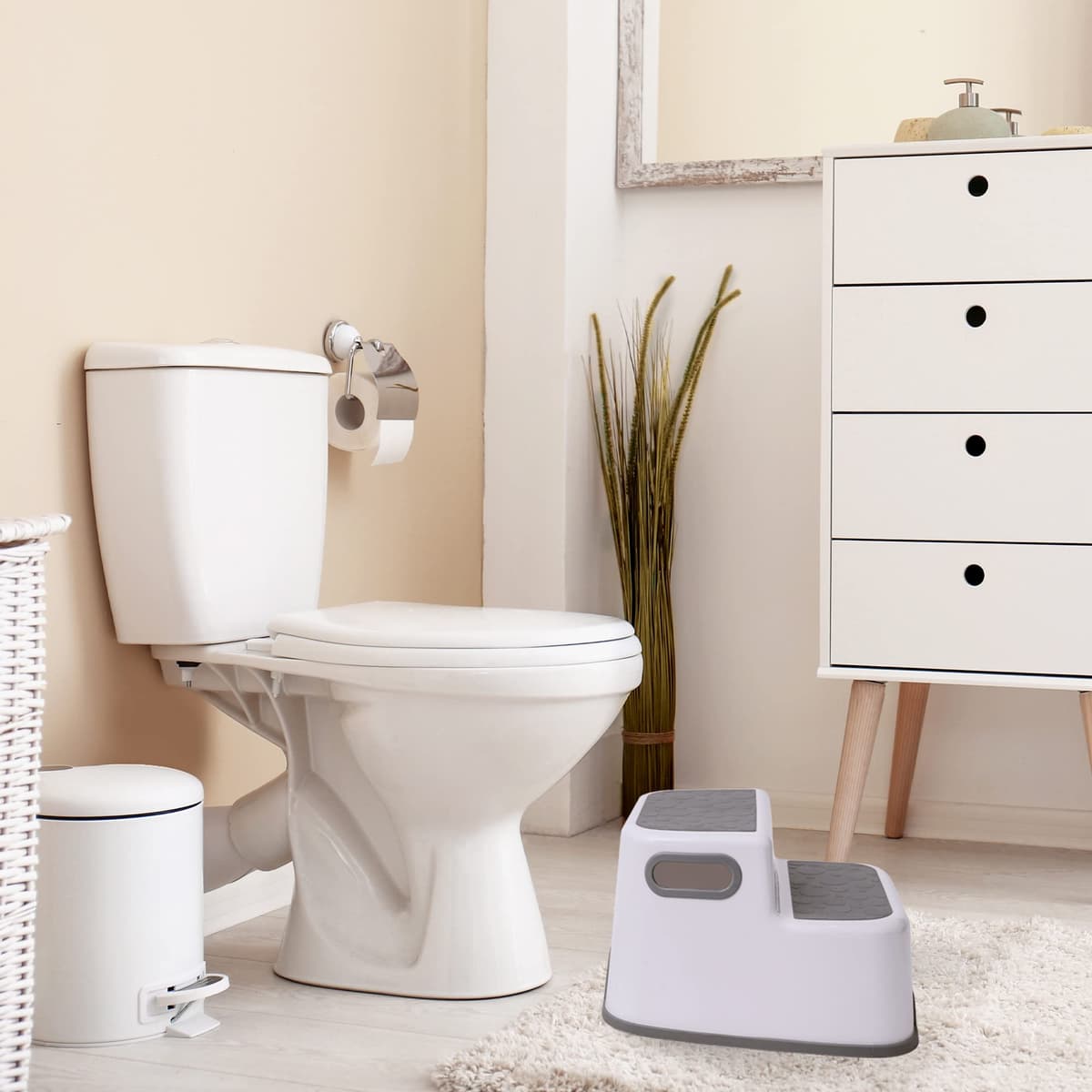 Straame Double Step Stool for Kids, Non-Slip 2 Step Stool for Toddlers with Built-in Handles, Step Stool for Potty Training, Bathroom and Kitchen, Sturdy and Practical Design (White) — view 7