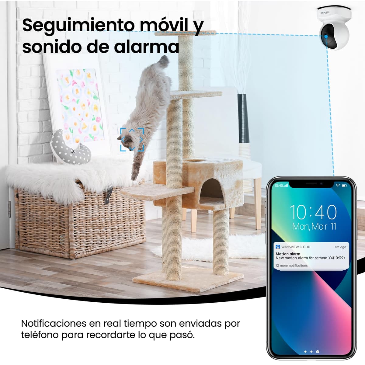 wansview Camara Vigilancia WiFi Interior - 2K Camaras Vigilancia Domicilio WiFi 360° para Perros, Seguimiento del Movimiento, Detección de Humano, Grabación Continua, Audio Bidireccional — view 4