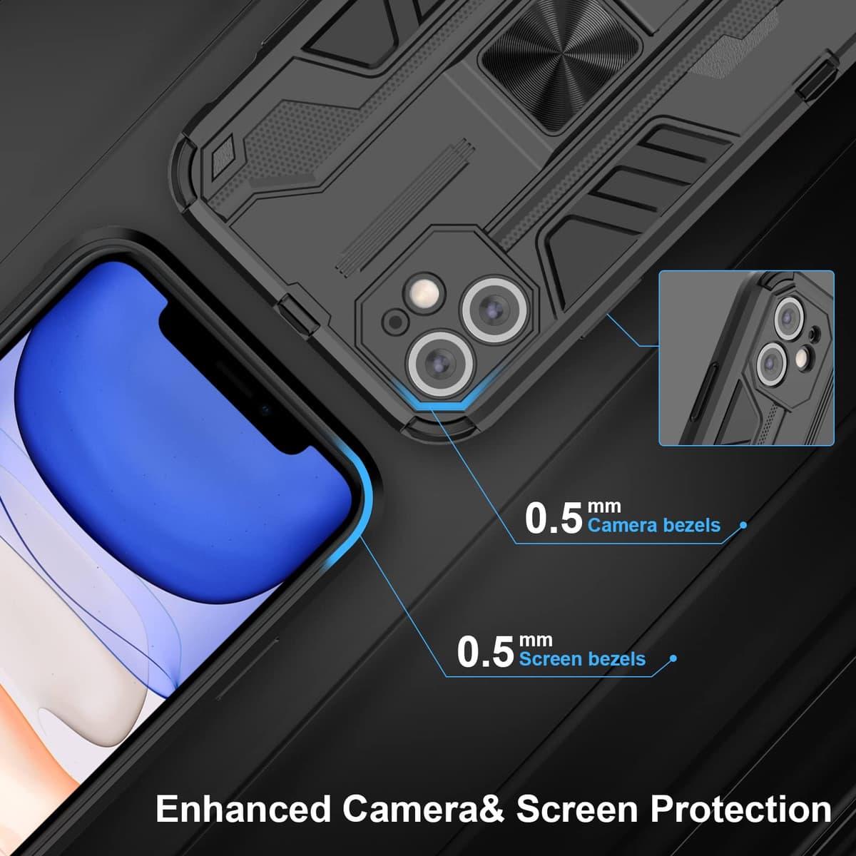 Funda para CMF Phone 2 Pro, Carcasa Antigolpes con Soporte anular metálico, Case Protectora de Grado Militar, Negro — view 1435