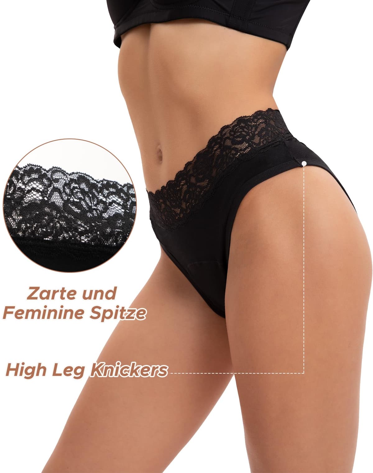 INNERSY Bragas Menstruales Algodon con Encaje Braga Menstrual Mujer Flujo Ligero/Medio Lavables Pack de 3 — view 3