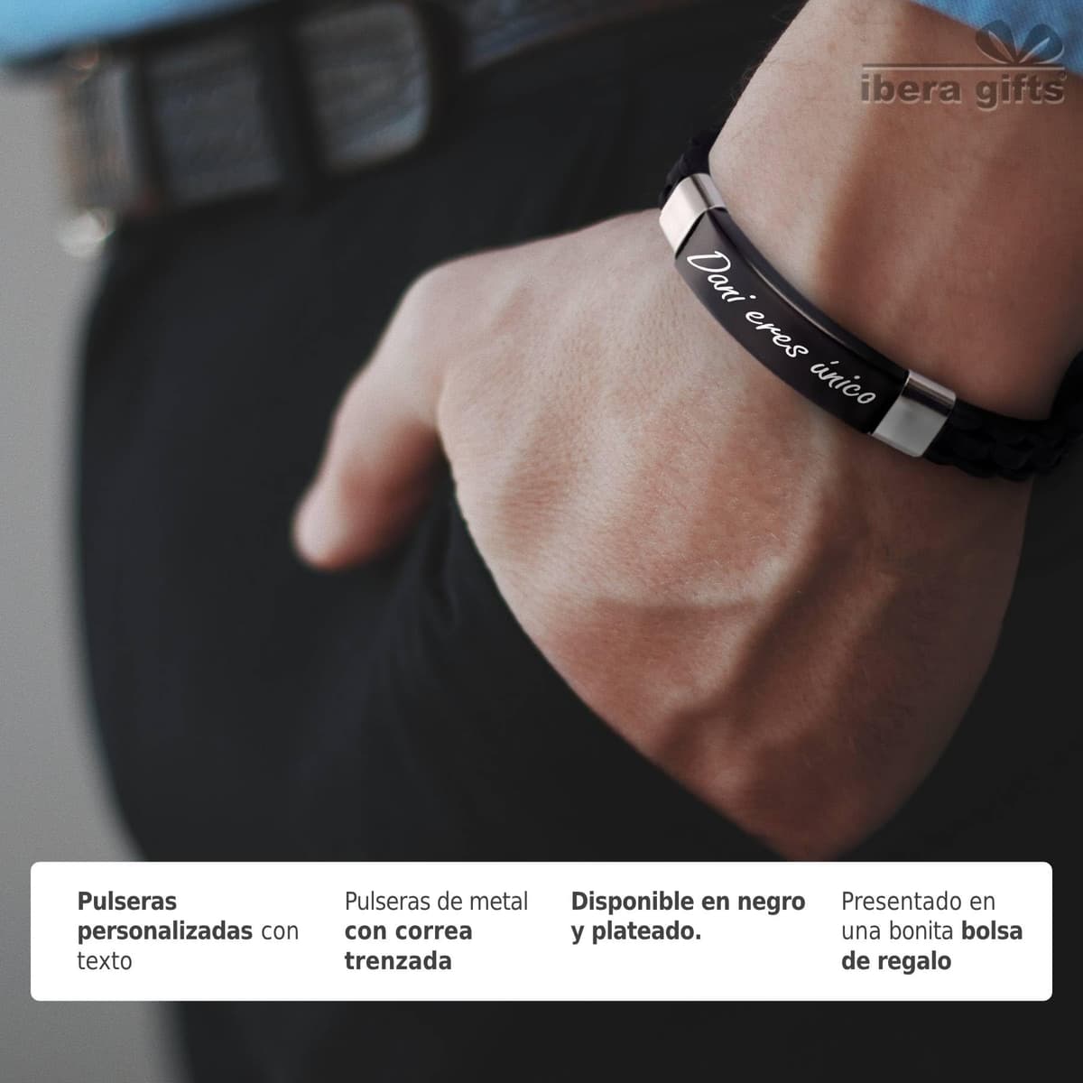 ibera gifts - Pulsera personalizada de acero inoxidable - Regalo Grabado para Hombre Mujer Parejas Amigos - Acabado profesional — view 4