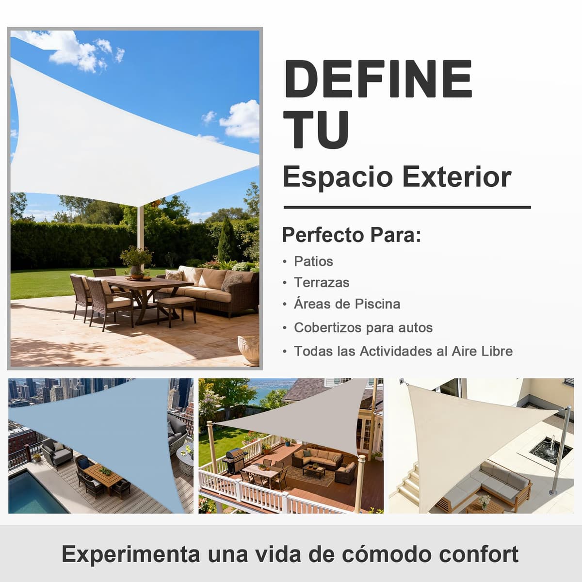 HENG FENG Toldo Vela de Sombra Rectangular 4x5m, PES 160 g/m² Impermeable, 95% Bloqueo UV, para Exterior en Terraza, Jardín, Patio - Incluye Cuerda de Fijación - Beige — view 6
