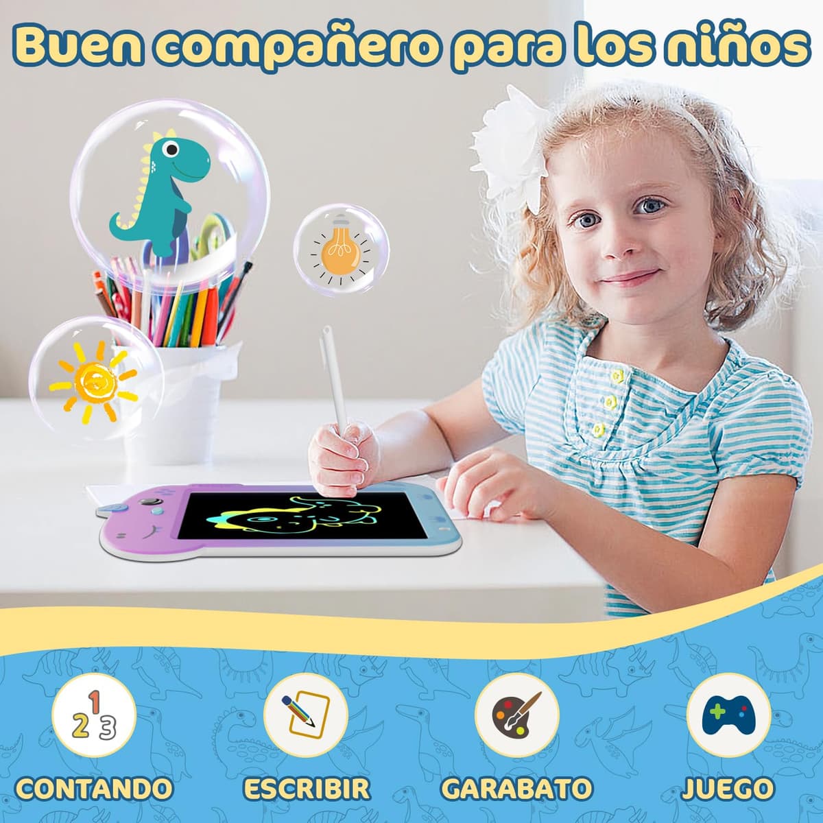 Tablet de Escritura LCD, Electight Tablet Escritura Pantalla Colorido, Juguetes Educativo con Borrable y Bloqueo Función, para Niñas y Niños de 3 4 5 6 7 Años, Morado Degradado — view 2