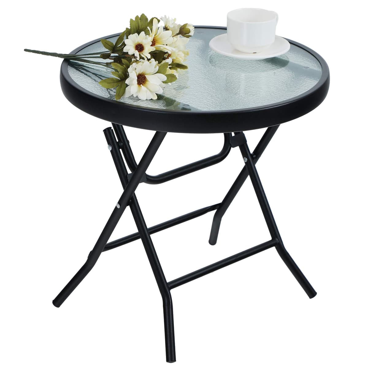 PHI VILLA Folding Side Table, Foldable Coffee Table, Outdoor Garden Table, Small Round Patio Table - Black Grid — view 9