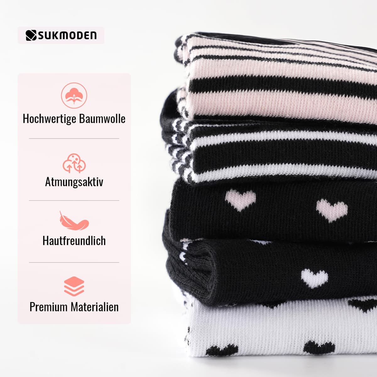 SukModen 10/20 Pares de Calcetines para Mujer Deportivos, Cortos y Transpirables de Algodón, Diseños Multicolores con Rayas, Corazones y Lunares — view 4