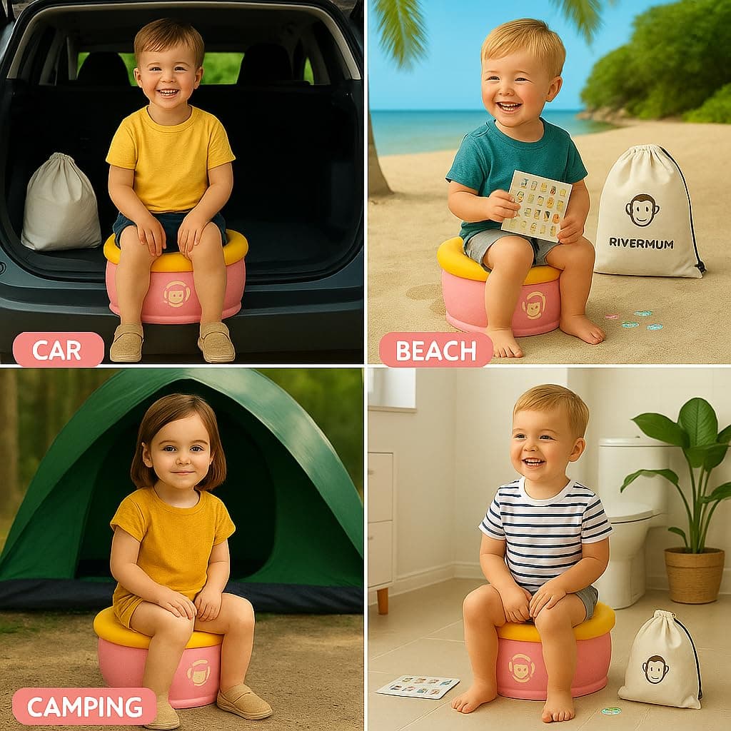 Kit Orinal Portatil Niños Plegable Banana XL, Orinal Infantil Pórtatil para viajes o casa, WC Inodoro portatil Niños, Potty Training, Incluye Bolsas, Pegatinas y Cacalendario (ROSA) — view 5