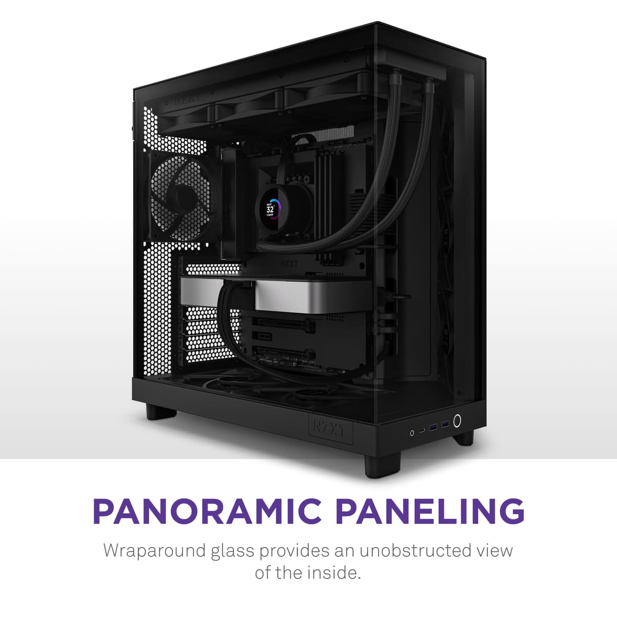 NZXT H6 Flow | CC-H61FB-01 | Compact Dual-Chamber Mid-Tower Airflow Case | Panoramic Glass Panels | High-Performance Airflow Panels | Includes 3 x 120mm Fans | Cable Management | Black — view 2