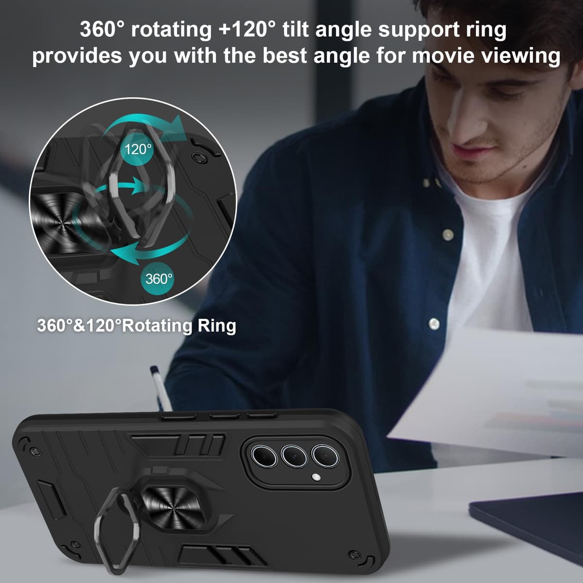 Funda para CMF Phone 2 Pro, Carcasa Antigolpes con Soporte anular metálico, Case Protectora de Grado Militar, Negro — view 1207