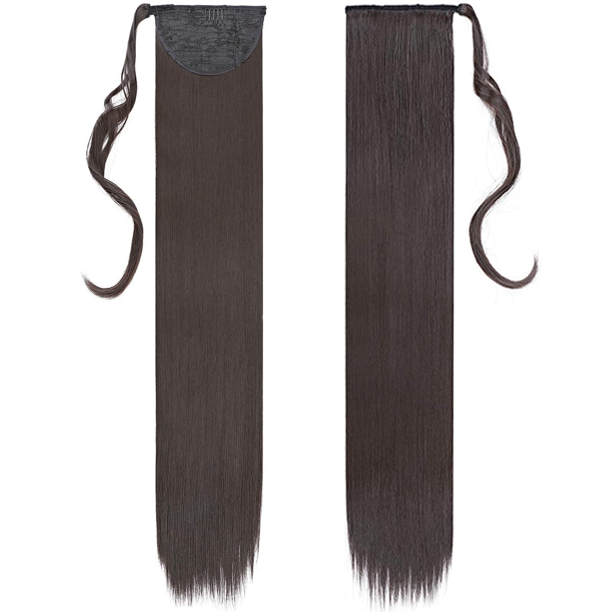 32"(81cm) SEGO Coleta Postiza Larga Pelo Sintético Se Ve Natural [Castaño Oscuro] Extensiones de Cabello Clip Cola Lisa Ponytail Extension (140g) — view 2