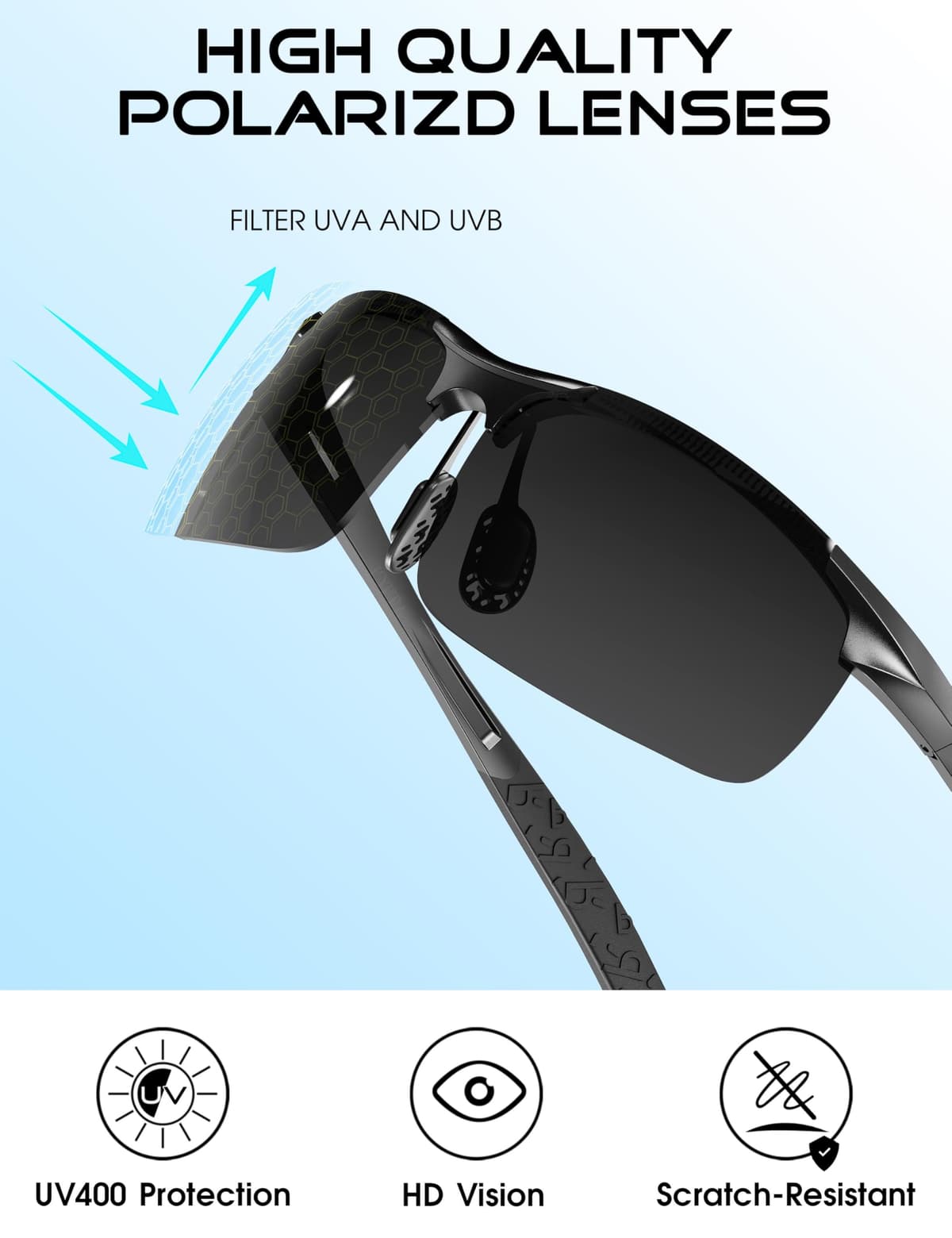 ATTCL Polarised Sunglasses Mens Sports: UV400 Protection Anti Glare Wrap Around Lightweight Cycling Running Golf Driving — view 4