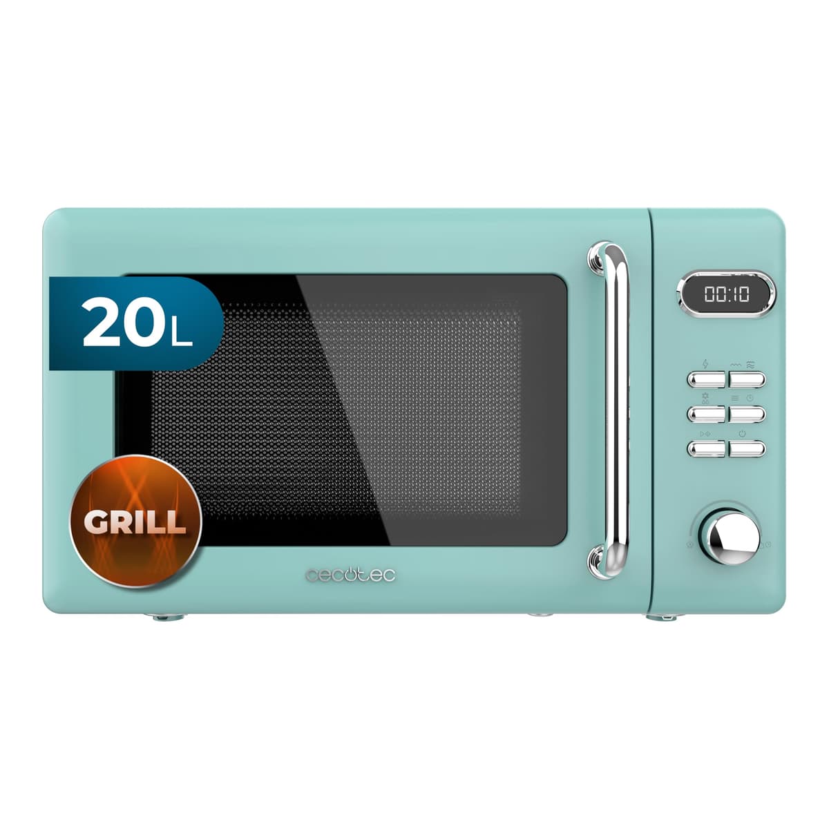 Cecotec Microondas Digital con Grill de 20 L Proclean 5110 Retro Green. 700 W en 5 Niveles, Temporizador hasta 60 mins, 8 Programas y Modo Descongelación, Diseño Vintage en Verde
