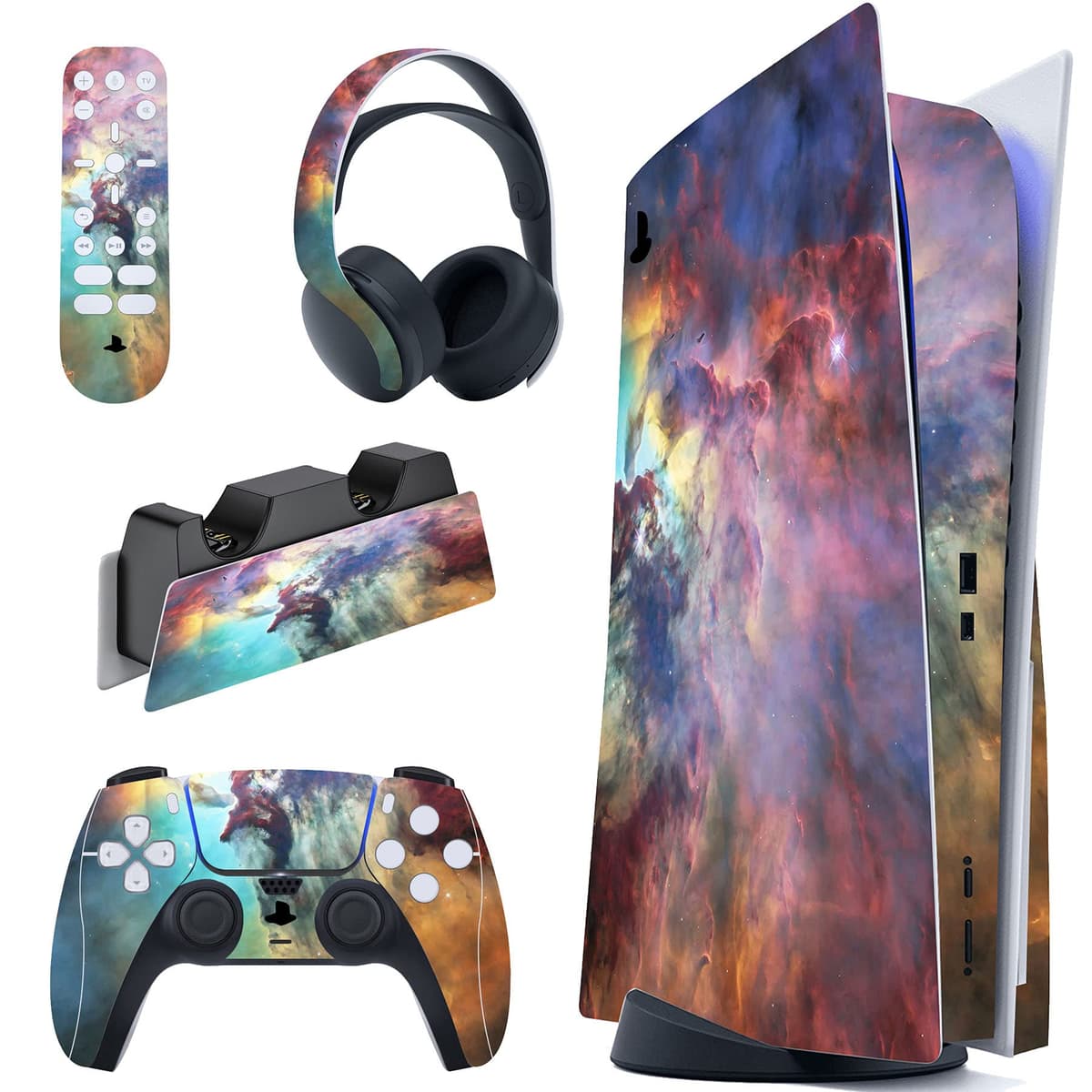 PlayVital Calcomanía Vinilo para ps5 Edición Disc - Pegatina Completa para Consola, Control, Base de Recarga, Control Remoto y Audífonos, Cubierta Protectora Adhesiva(Efecto de Mármol Dorado Rosa) — view 31