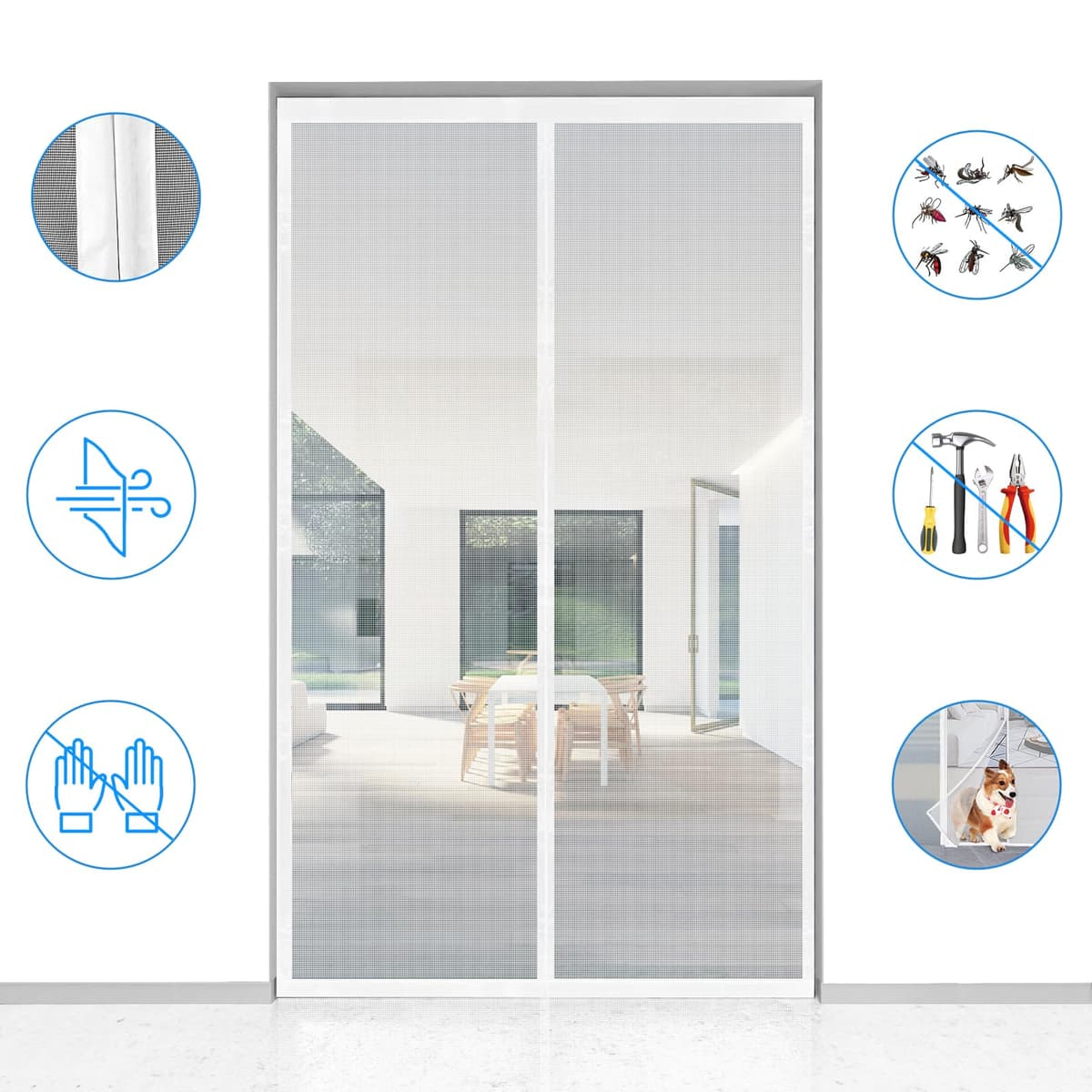 Mosquitera Puerta Magnetica - 90 x 210 CM - Blanco, Mosquiteras para Puertas, Cierre Magnético de Arriba a Abajo, Automáticamente,Mantiene el Aire Fresco — view 4