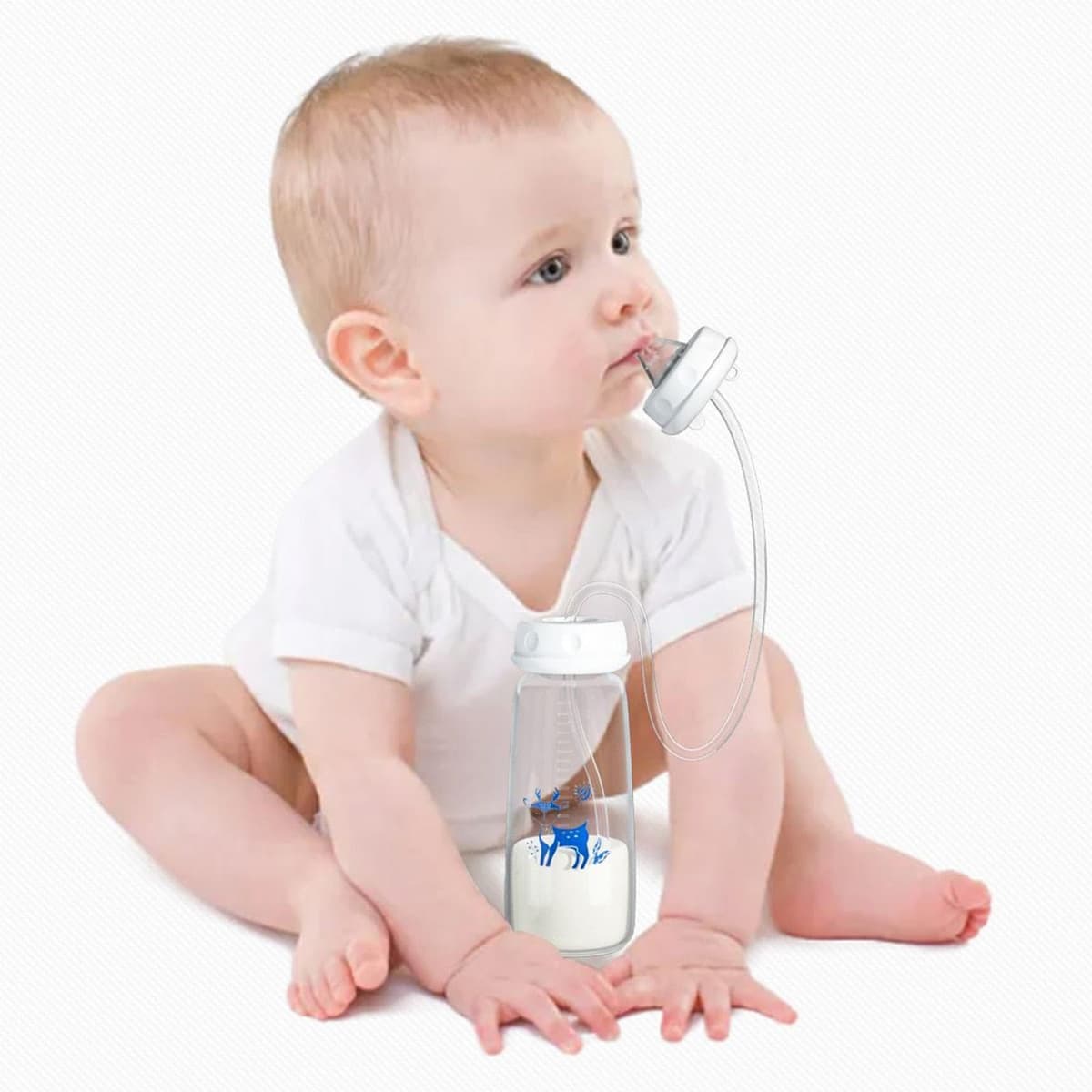 Anti-Colic Feeding Bottle, 240ml Hands Free Anti Colic BabyBottles, Leakproof Silicone Kids Milk Storage Bottles, Portable Adjustable Fast Flow Milk Bottle, for Bedroom Living Room Kitchen — view 3