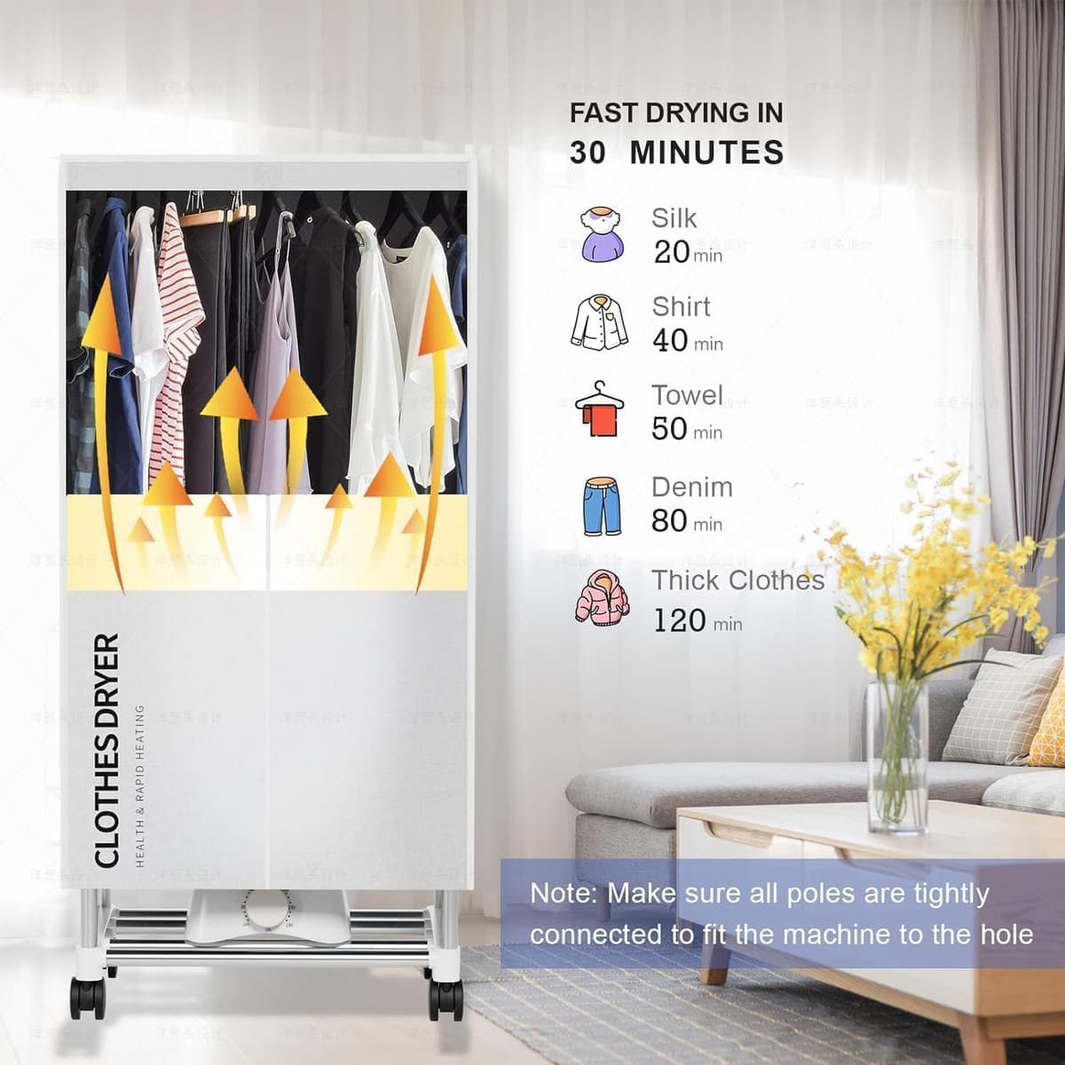 Clothes Dryer, Portable Drying Machine with Timer, 60inch Laundry Drying Wardrobe with Large Capacity, Electric Dryer/Rack for Home | Appartments (Grey LQ5) — view 3
