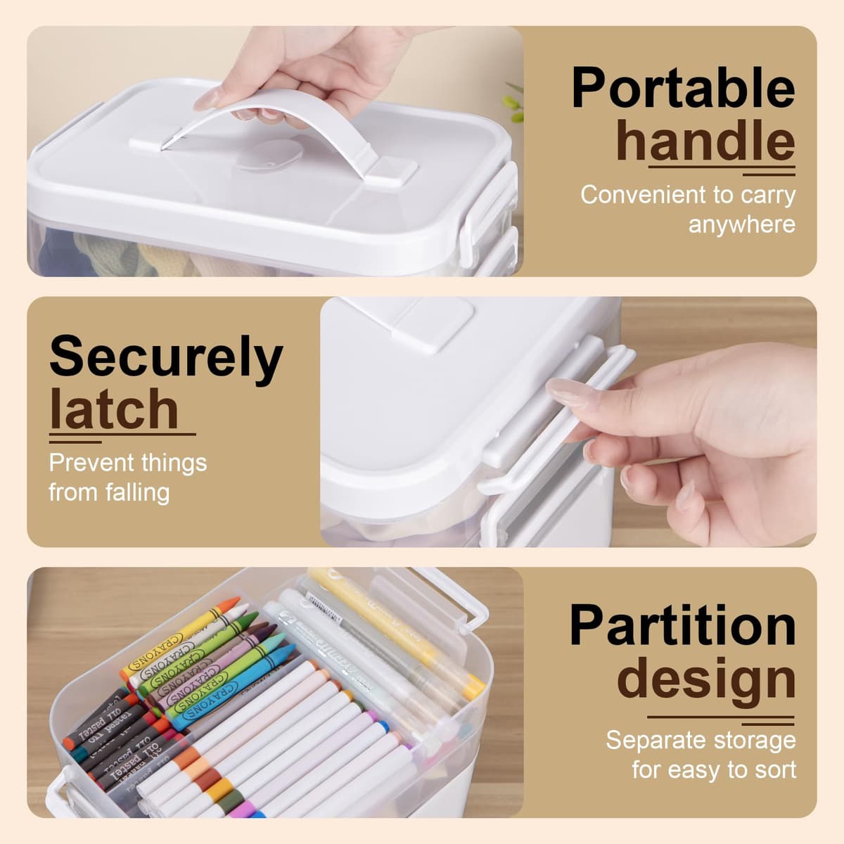 Creahaus 3 Layers Multipurpose Storage Box Organiser with Removable Trays, Stackable Art Craft Storage Box Case with Handle, Portable Medicine Box Storage Containers for Sewing, Arts, Crafts — view 4