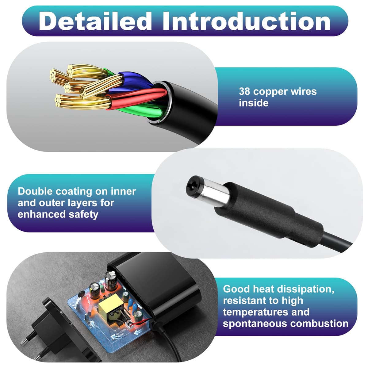 12V 2A Fuente de Alimentación, 24W 12V 2A Universal Adaptador 100-240V 5.5 × 2.1mm Transformador 1.5M Cable con 8 Adaptadores de Enchufe de 1000mA 1500mA 2000mA para LED Router Cámaras de Seguridad — view 4