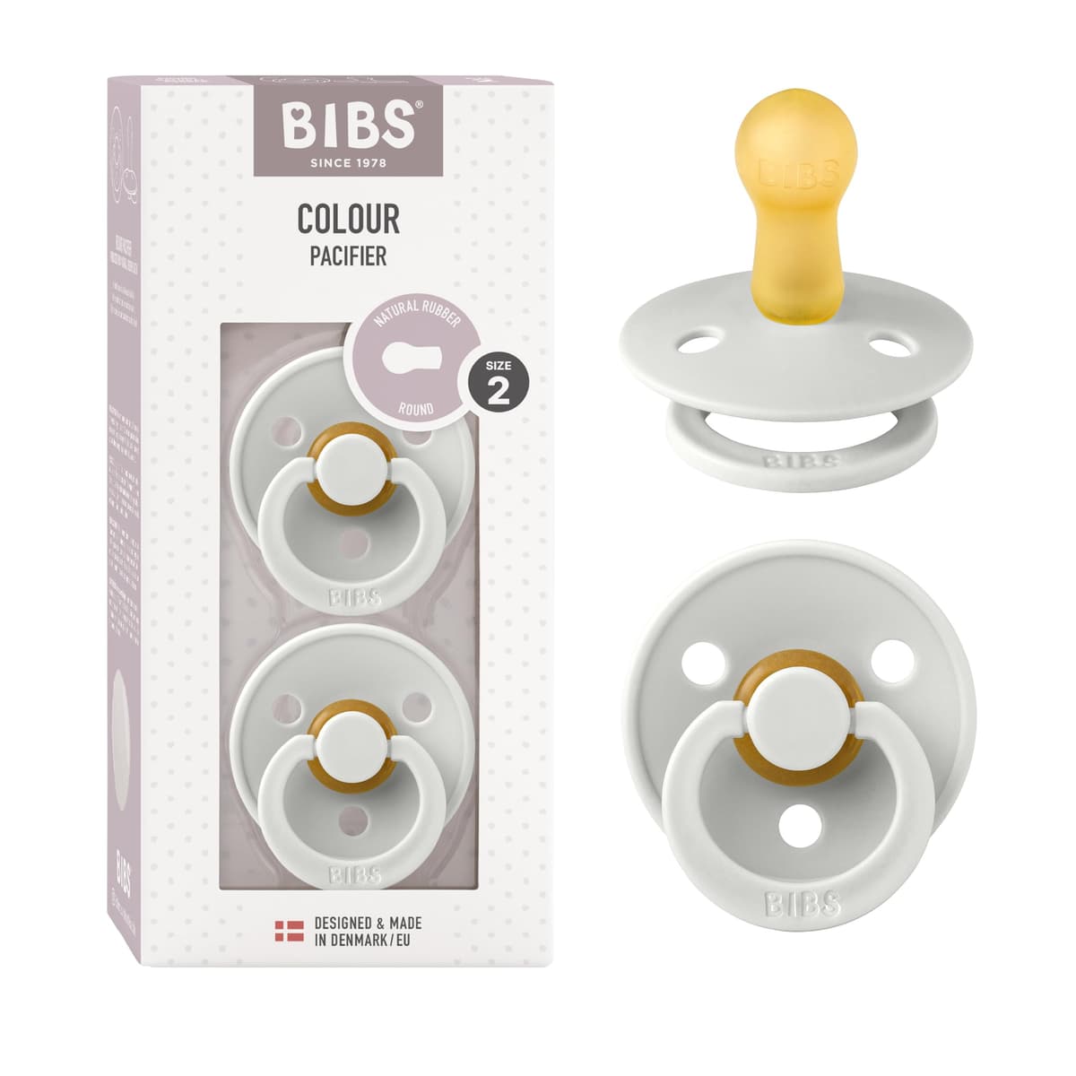 BIBS Colour Soother 2-Pack, BPA Free Dummy Pacifier, Round Nipple. Natural Rubber Latex, Size 2 (6-18 Months), Sky Blue/Steel Blue — view 144
