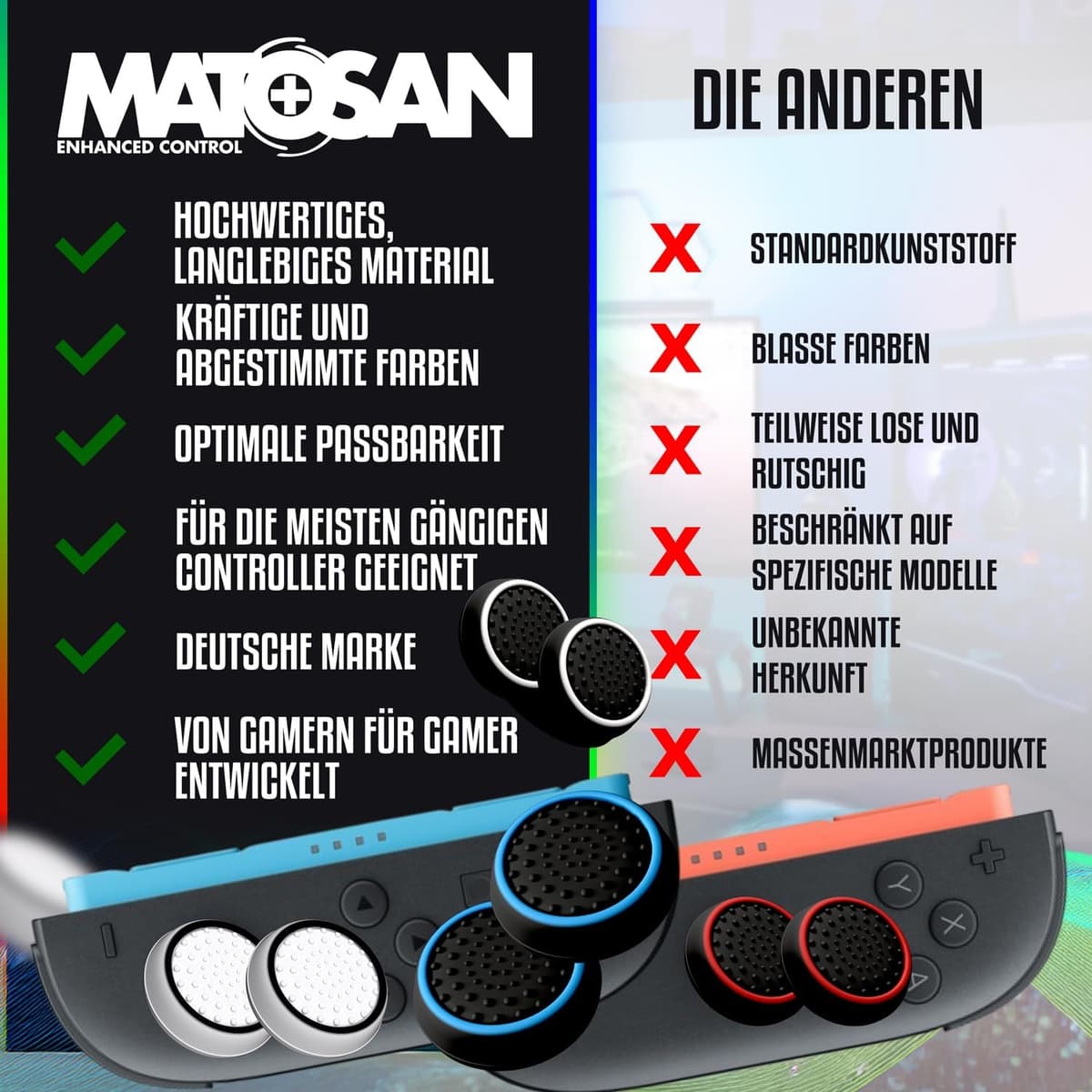 MatoSan® Tapas de Agarre para Palanca de Pulgar para Switch 2, Fundas de Silicona compatibles con Controladores Switch 2, empuñaduras ergonómicas Antideslizantes para el Pulgar (Version 1) — view 6