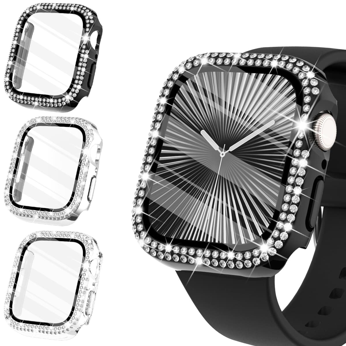 WINGLE Compatible with Apple Watch Screen Protector 38mm Series 3 2 1, Women Shiny Diamond Cover with Tempered Glass Screen Protector for apple watch Case 38mm, Clear — view 21
