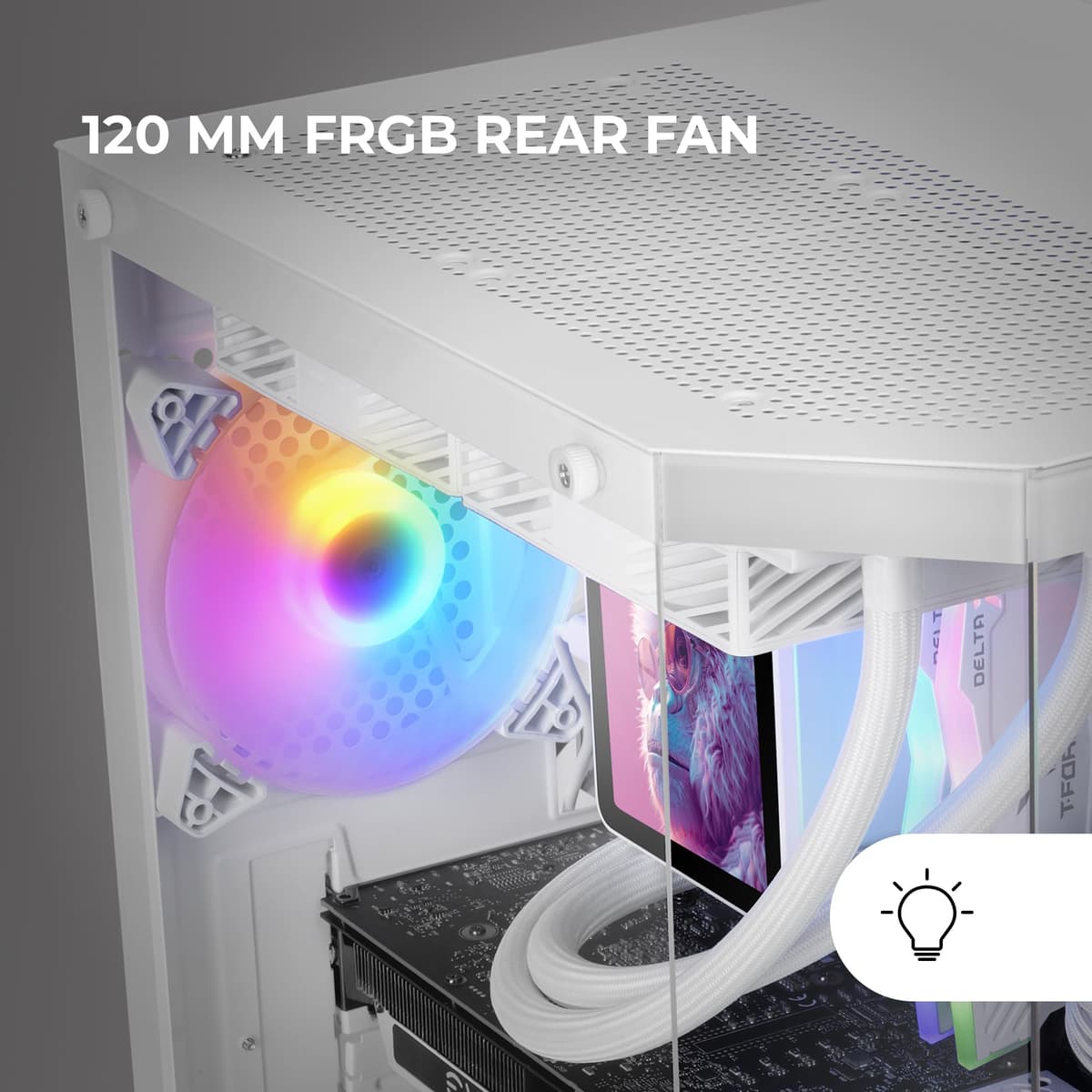 Mars Gaming MC-3TLITE, Caja Gaming MicroATX, Triple Cristal Templado Continuo, Ventilador FRGB Trasero 120mm, Estructura de Doble Cámara, Minitorre PC Compacta con Amplia Capacidad Interna, Blanco — view 3