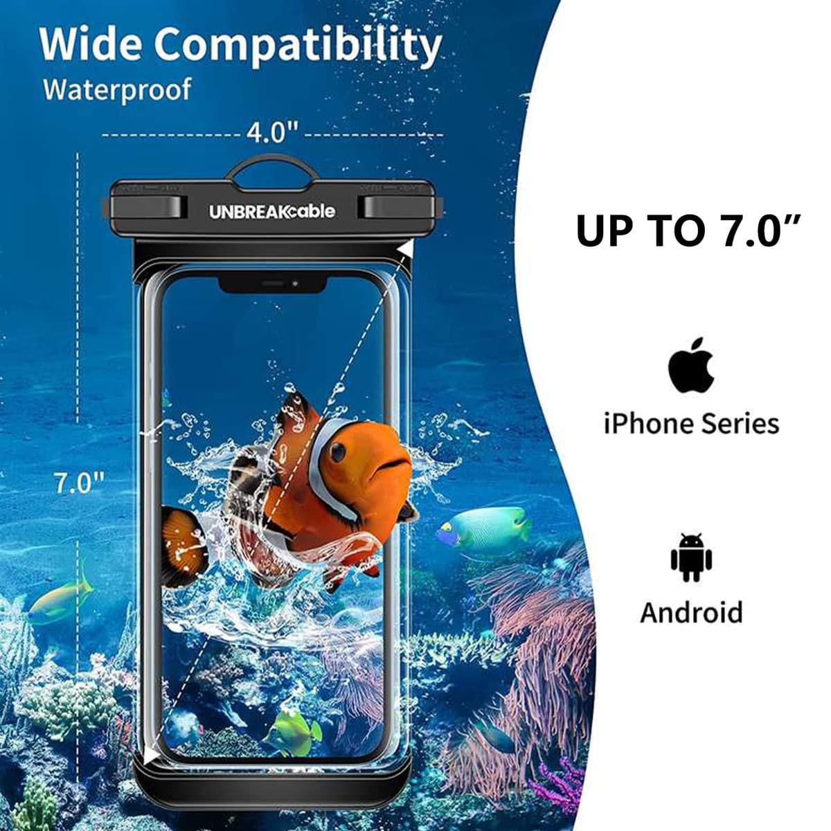 UNBREAKcable Waterproof Phone Case, 2-Pack IPX8 Universal Waterproof Phone Pouch Dry Bag for iPhone 17 16 15 14 13 12 11 Pro Max XR SE 2022 Samsung S25 S24 S23 S22 Ultra Huawei P70 Mate 70 up to 7" — view 5