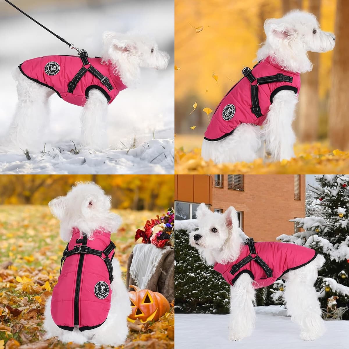 Poseca Waterproof Winter Coat for Small Dogs - Warm Vest Jacket with Harness for Small Medium Large Dogs — view 3