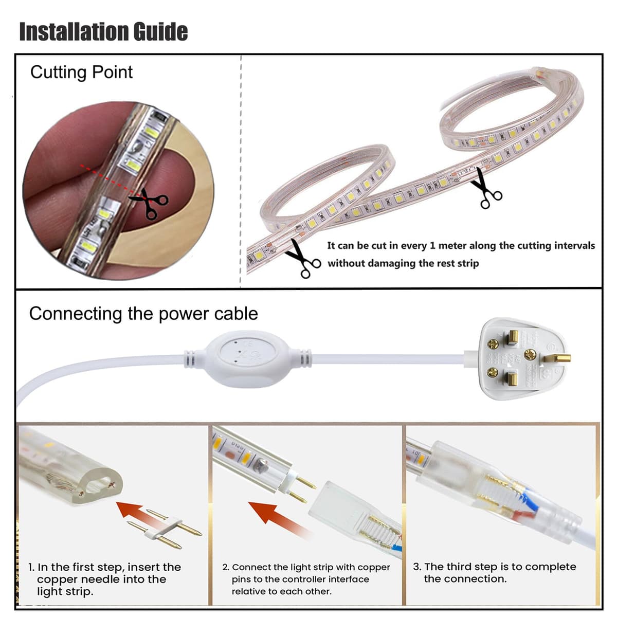 2m LED Strip AC 220V 240V IP65 Waterproof 3014 SMD 120LEDs/m Commercial Rope Light, Cold White Ribbon for Home Kitchen Cabinets Ceiling Garden Decoration UK Plug — view 7